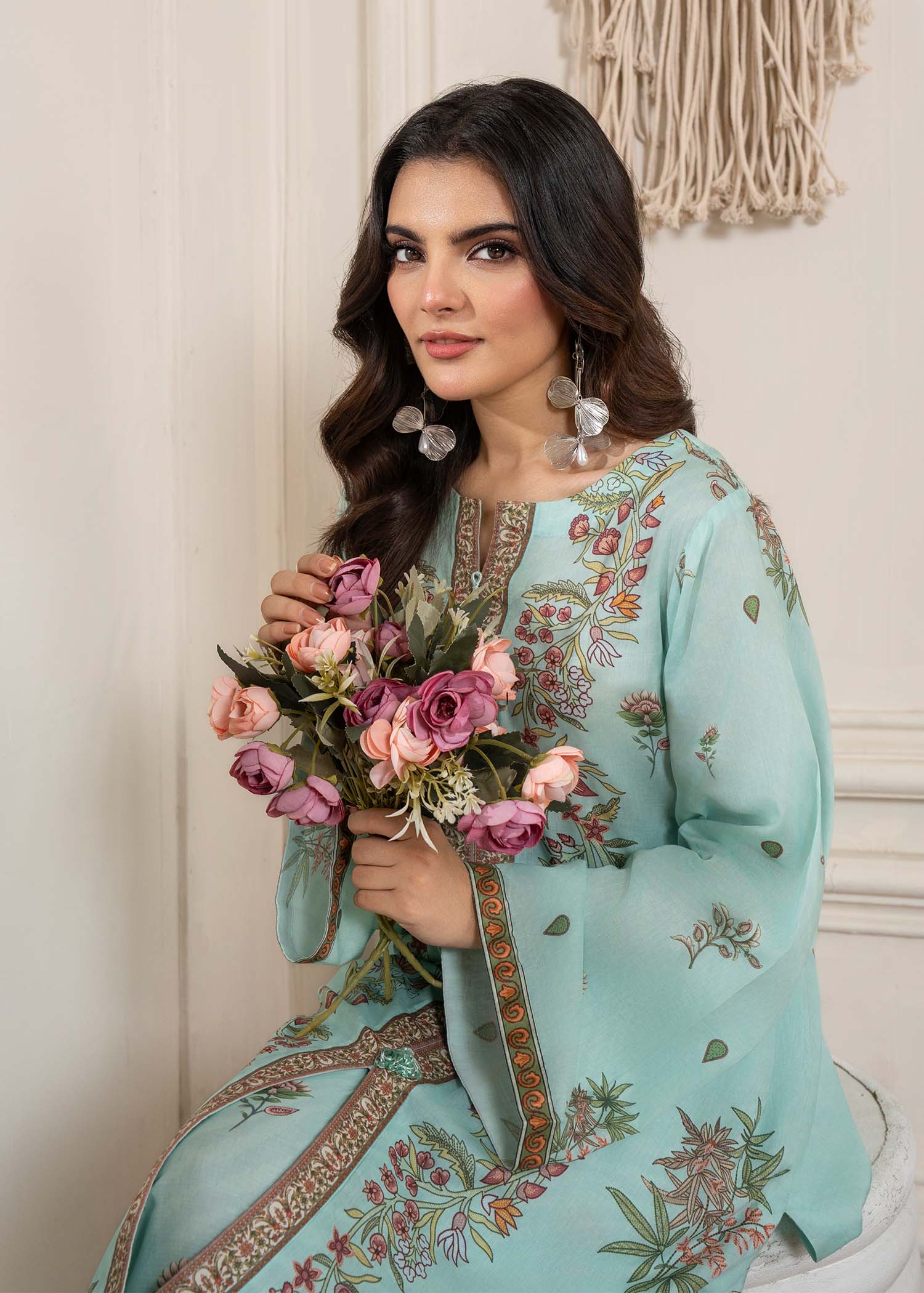 silk finish lawn Co Ord Sets in Sky blue