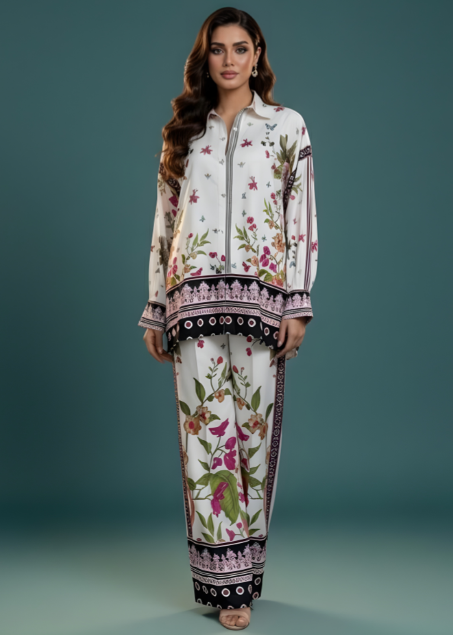 linen Unstitched in Floral white