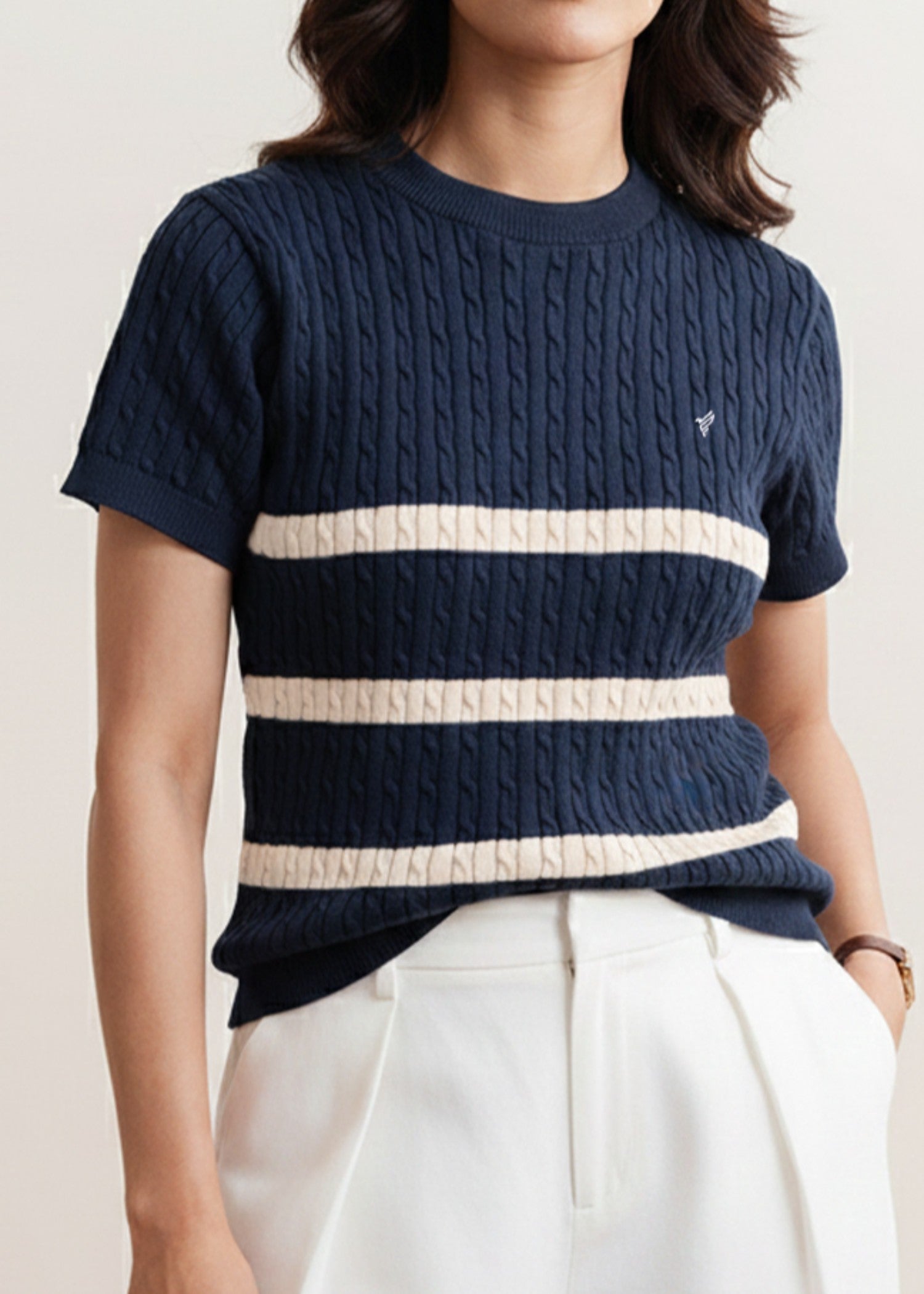 interlock knit T Shirt in Navy blue