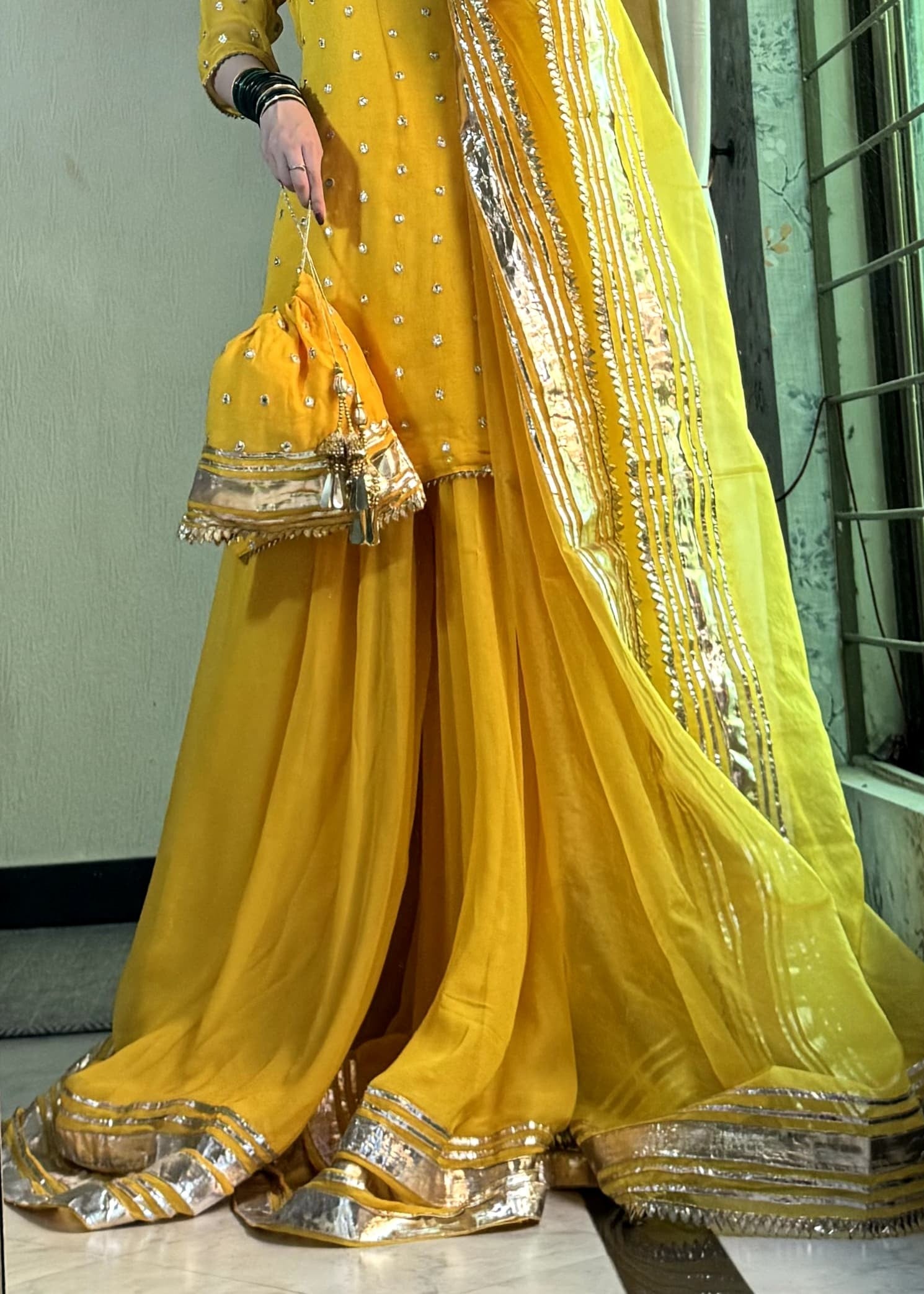 bemberg crinkle chiffon Sharara in Yellow