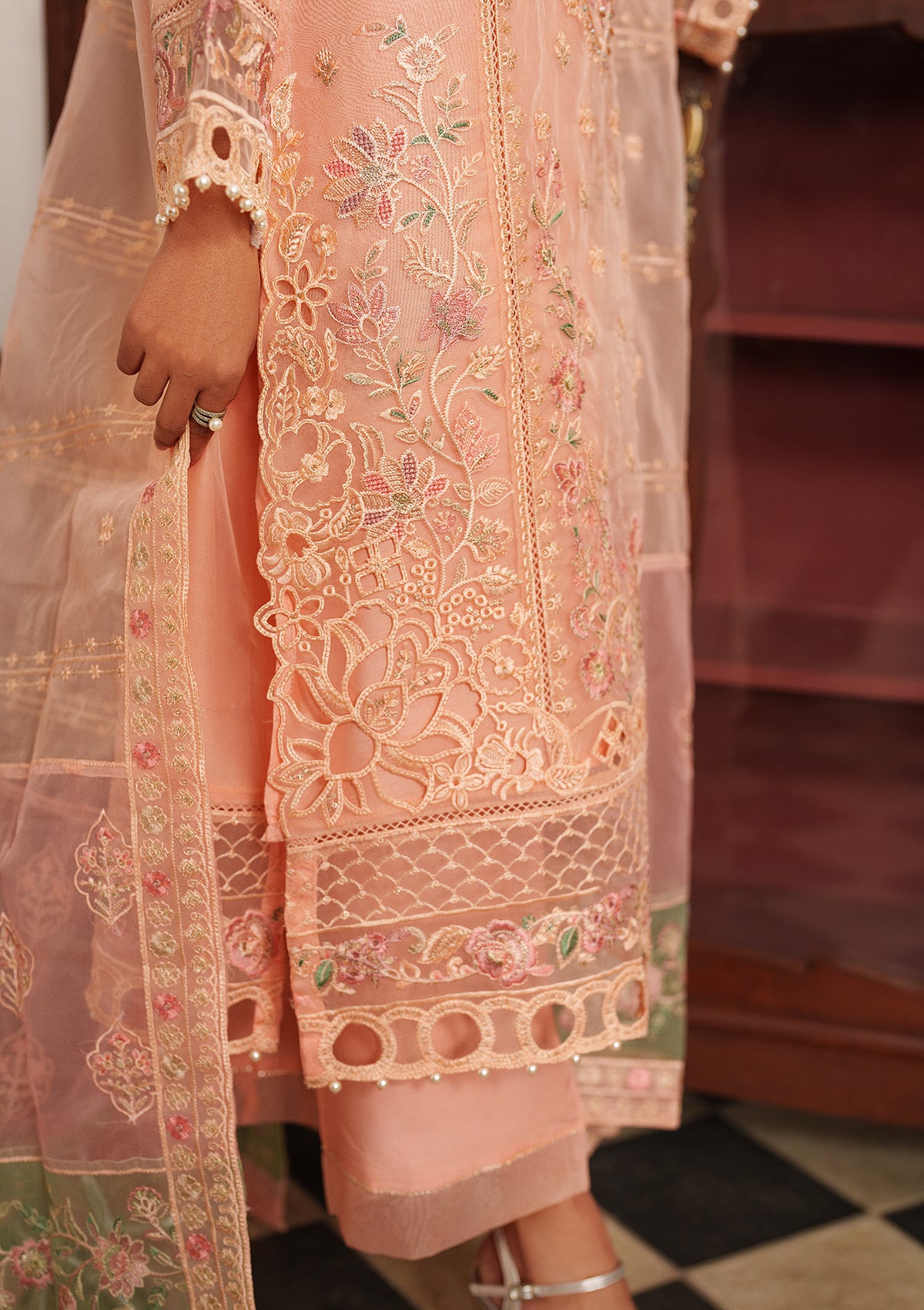 organza Kurta Set in Peach pink