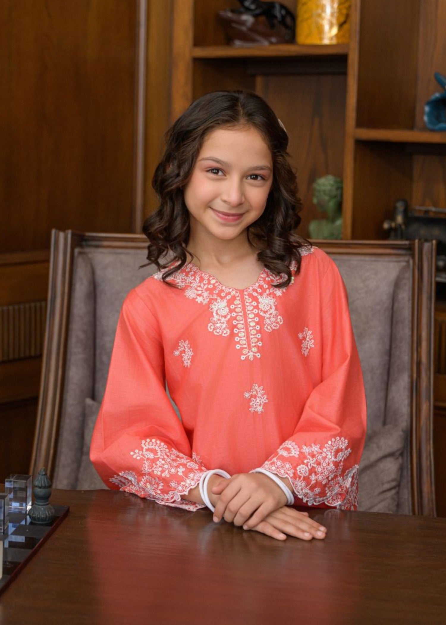 lawn Kurta Set in Salmon pink