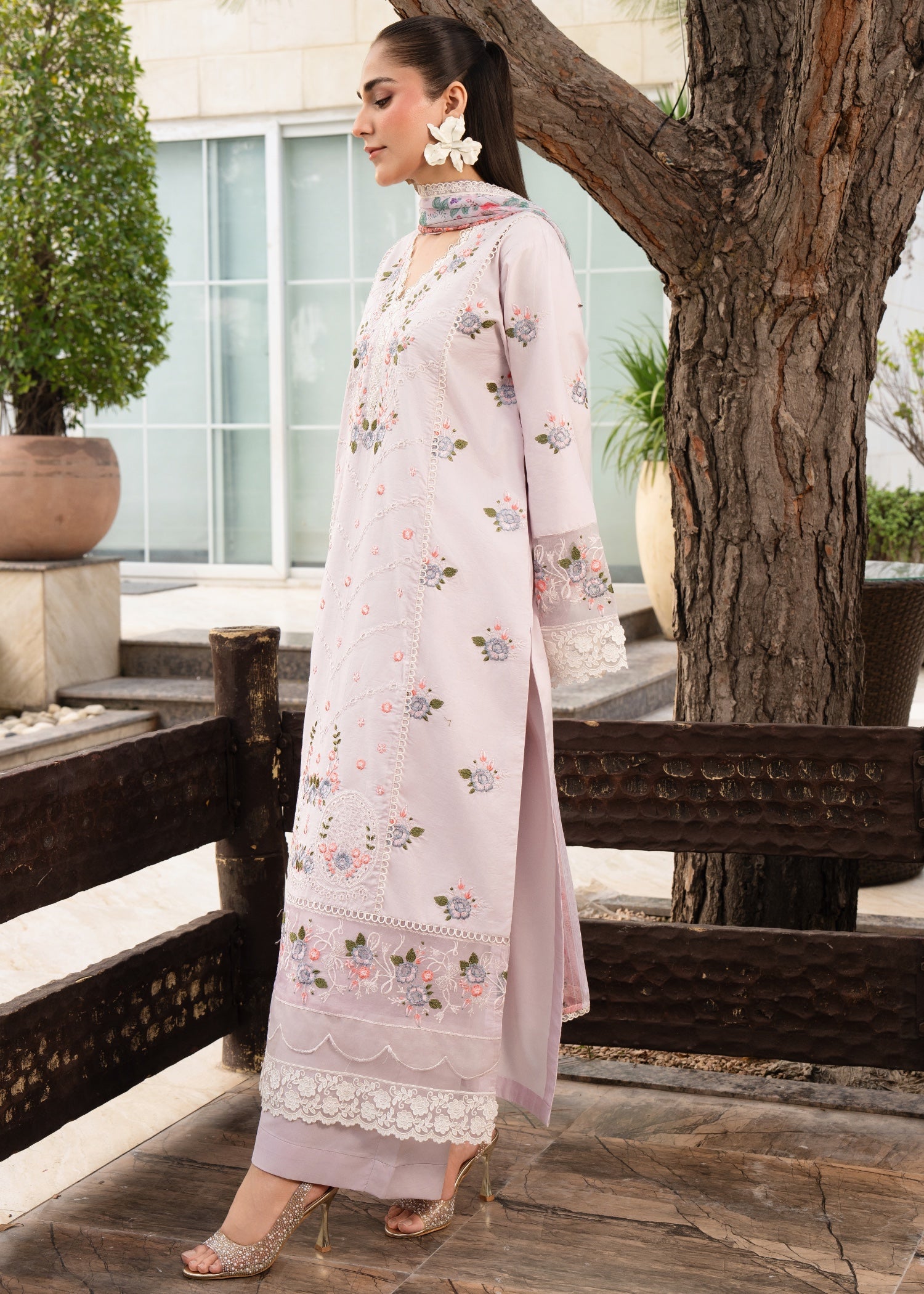 lawn Kurta Set in Pastel pink