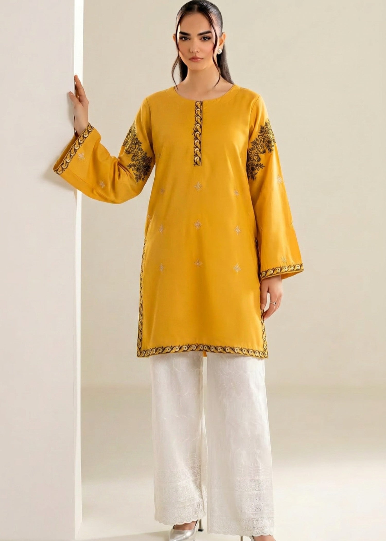 cotton linen Kurta Set in Yellow