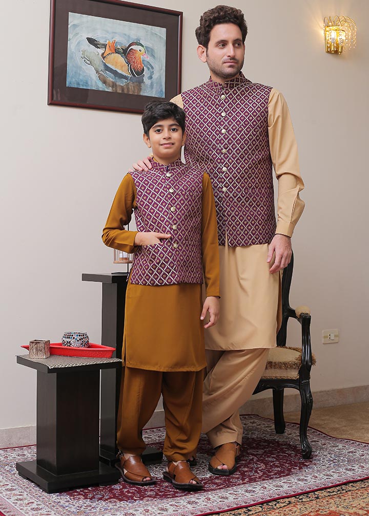 banarsi silk Waistcoat in Purple