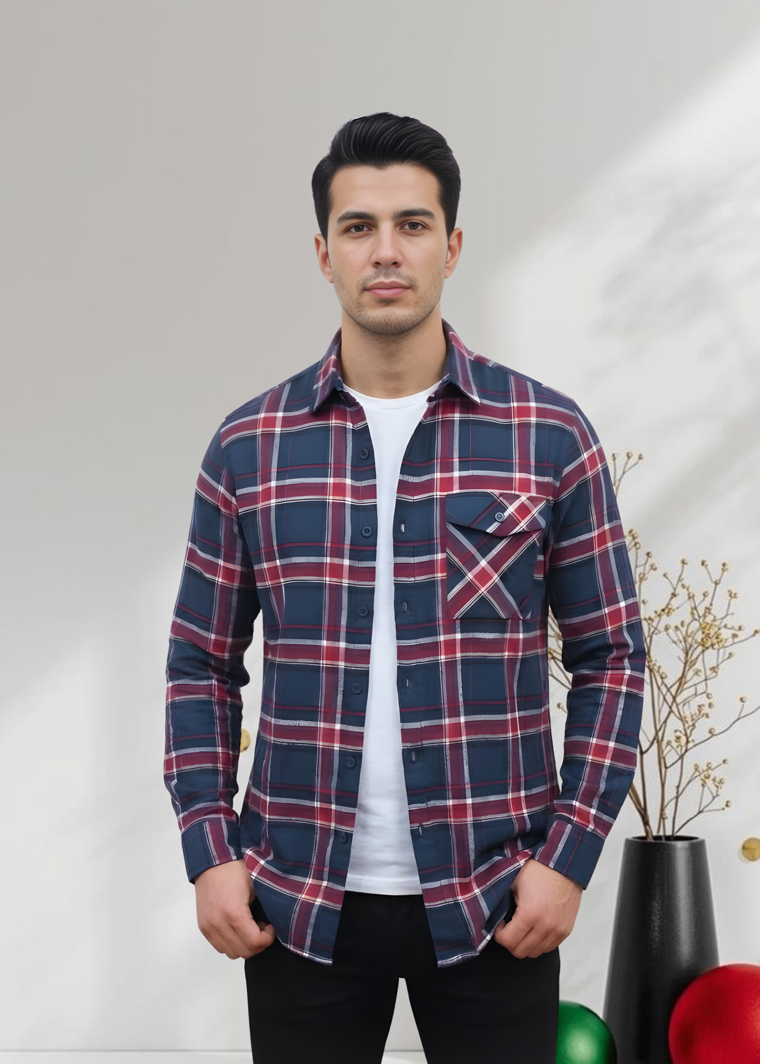 flannel Casual Shirt in Multi, red