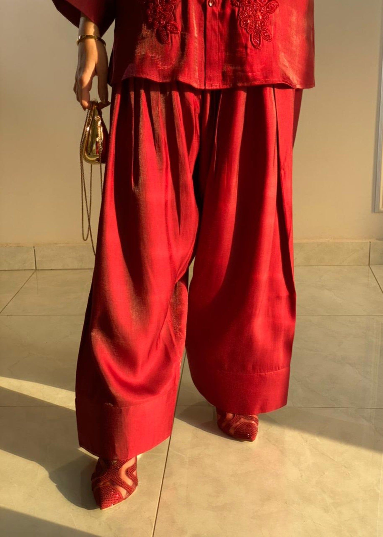 cotton silk Kurta Set in Wine red