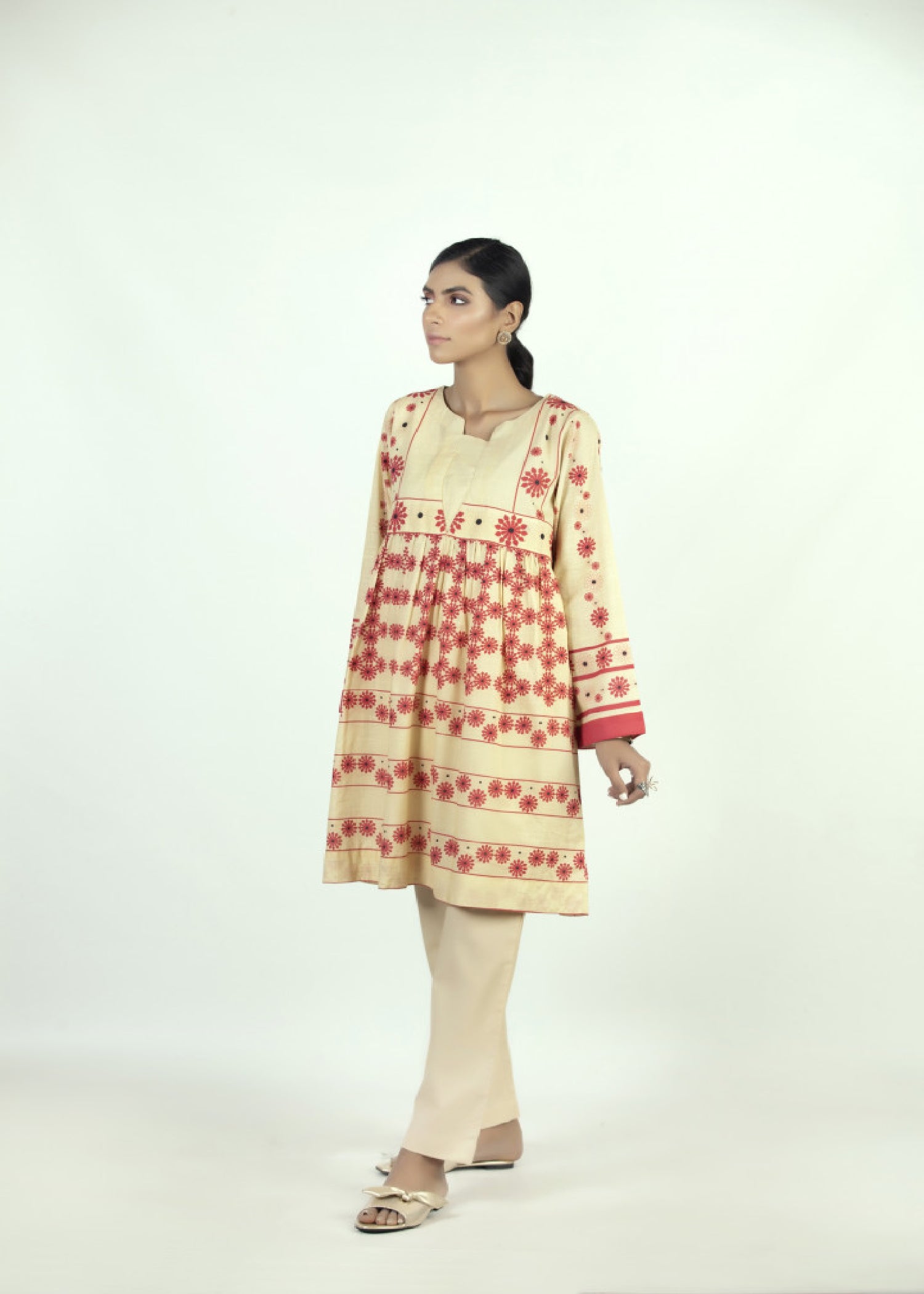 linen Short Frock in Beige