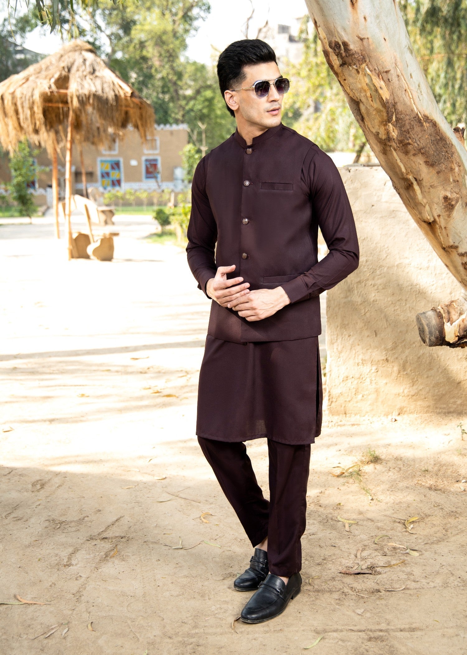 wash & wear Waistcoat in Plum