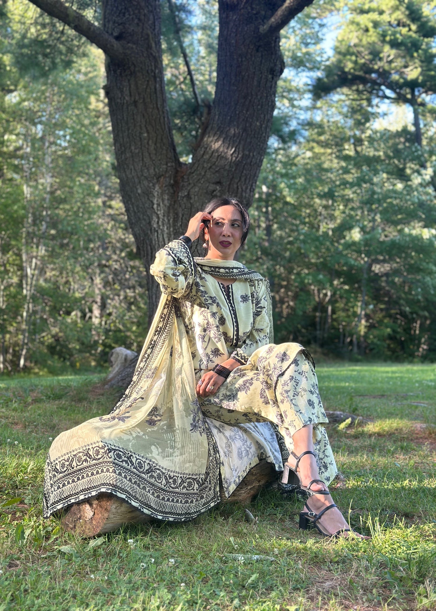 viscose raw silk Kurta Set in Sage green
