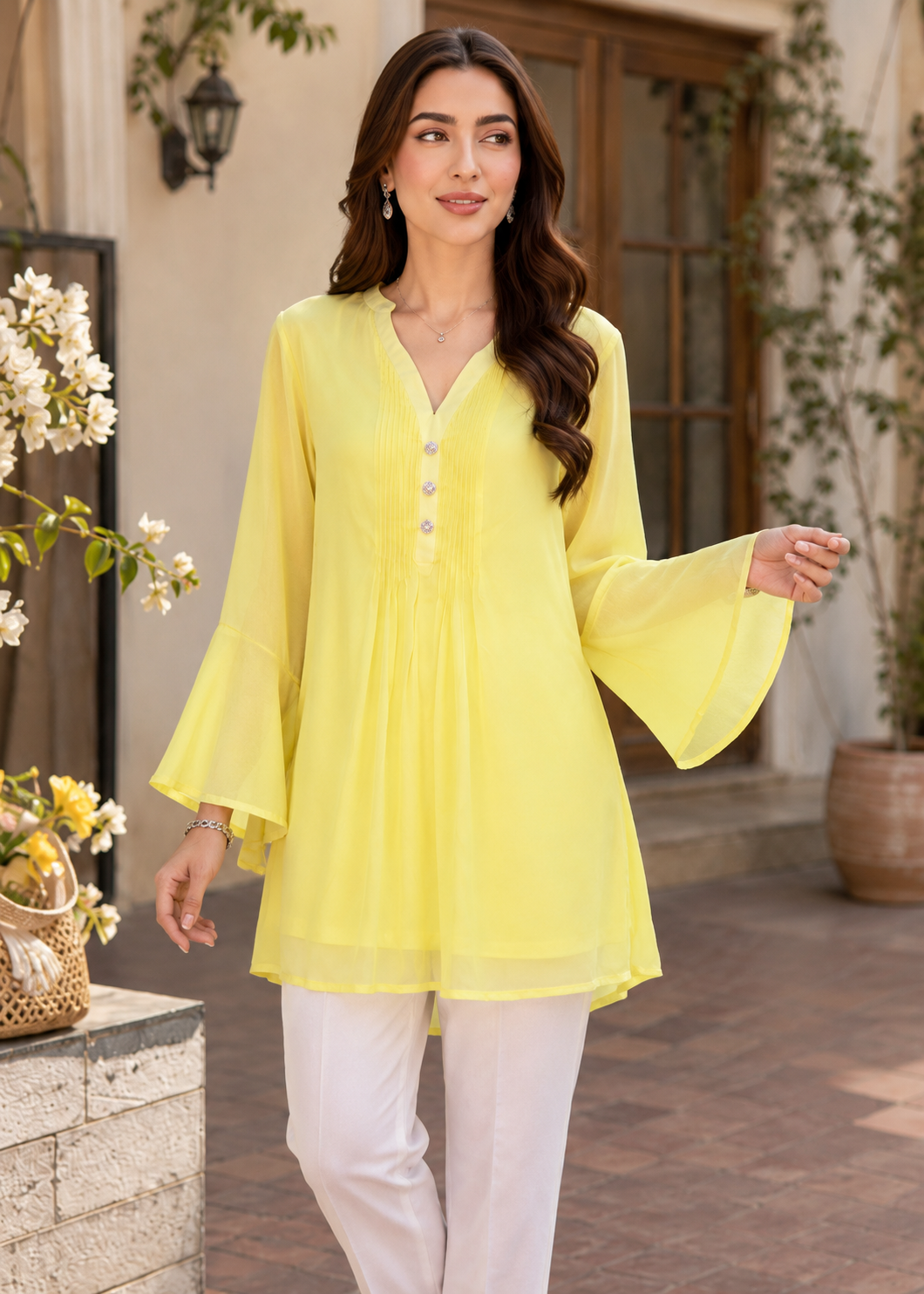 polyester chiffon Tunic in Yellow