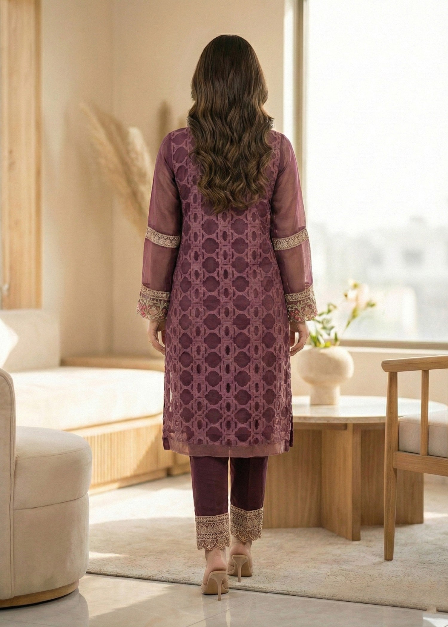 organza Kurta Set in Plum