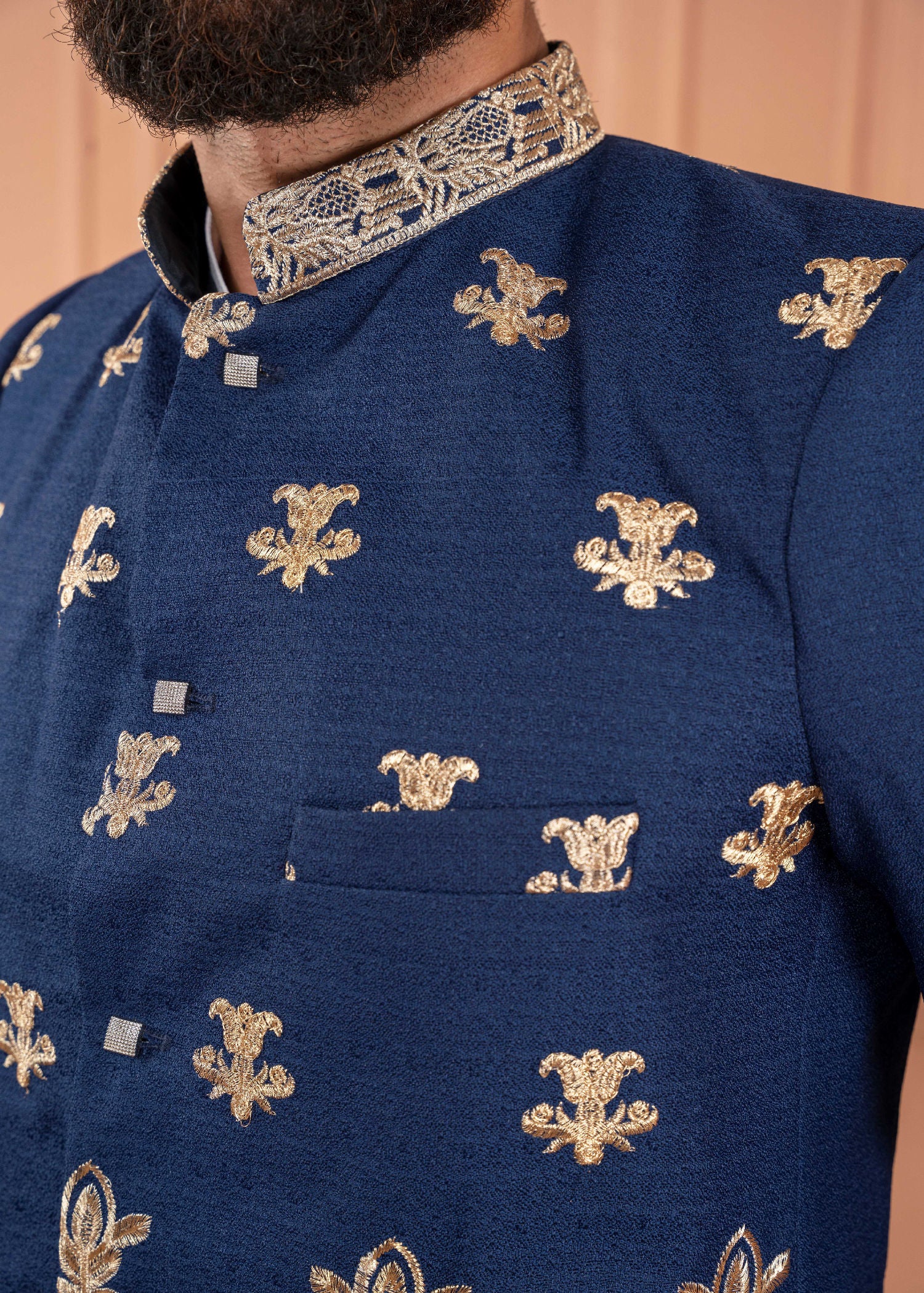 jamawar Prince Coat in Blue