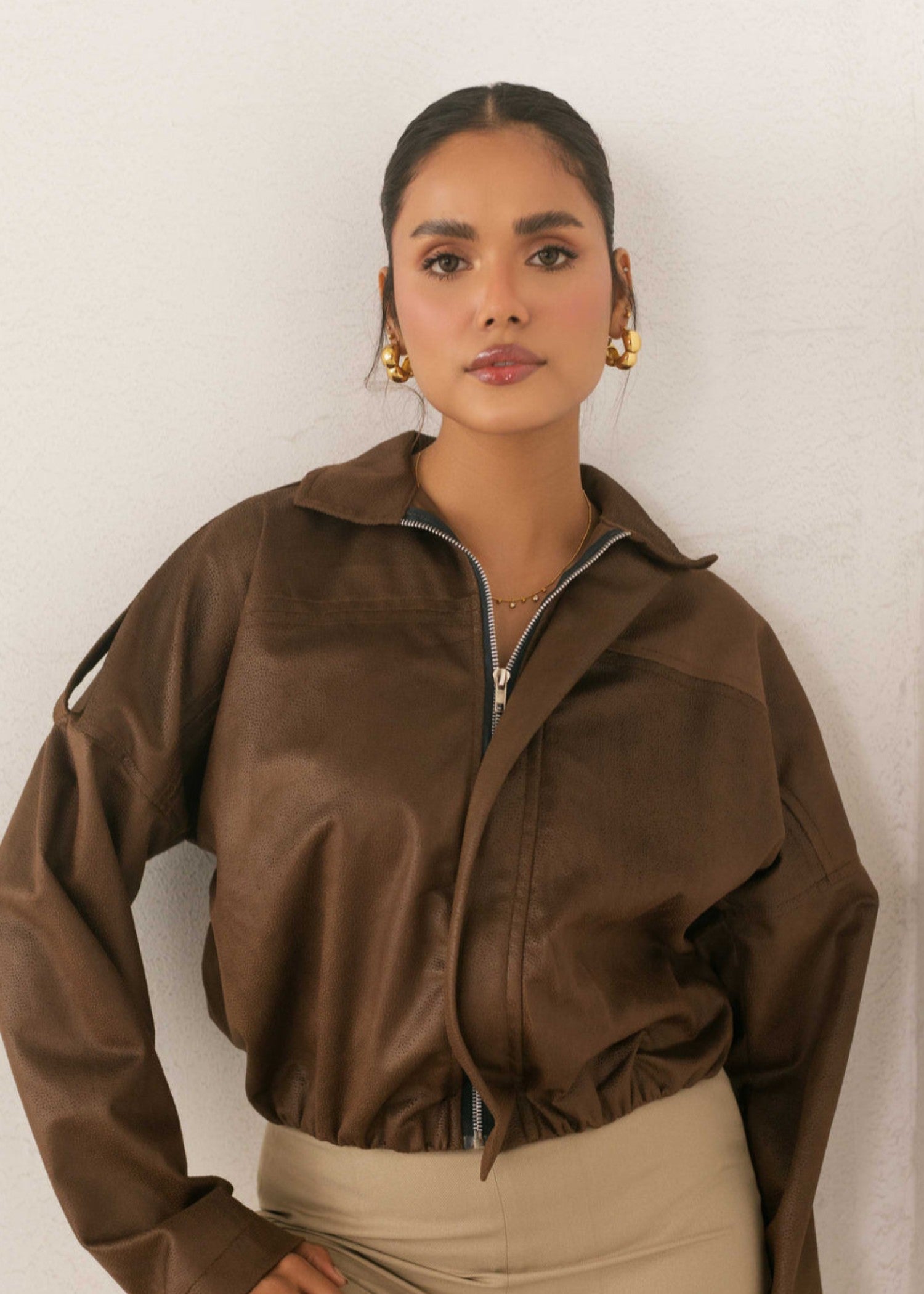 faux leather Jacket in Brown