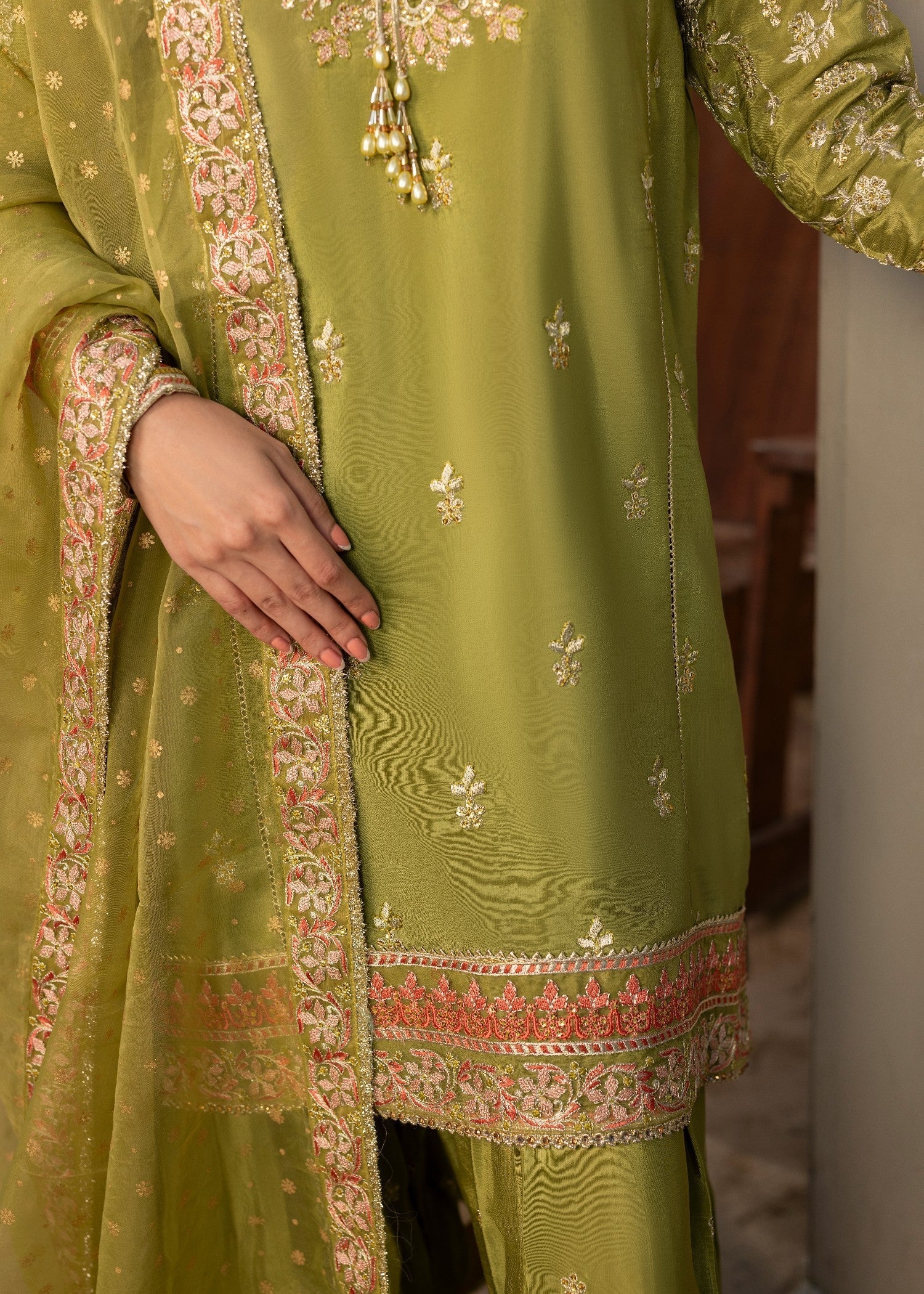 raw silk Kurta Set in Olive green