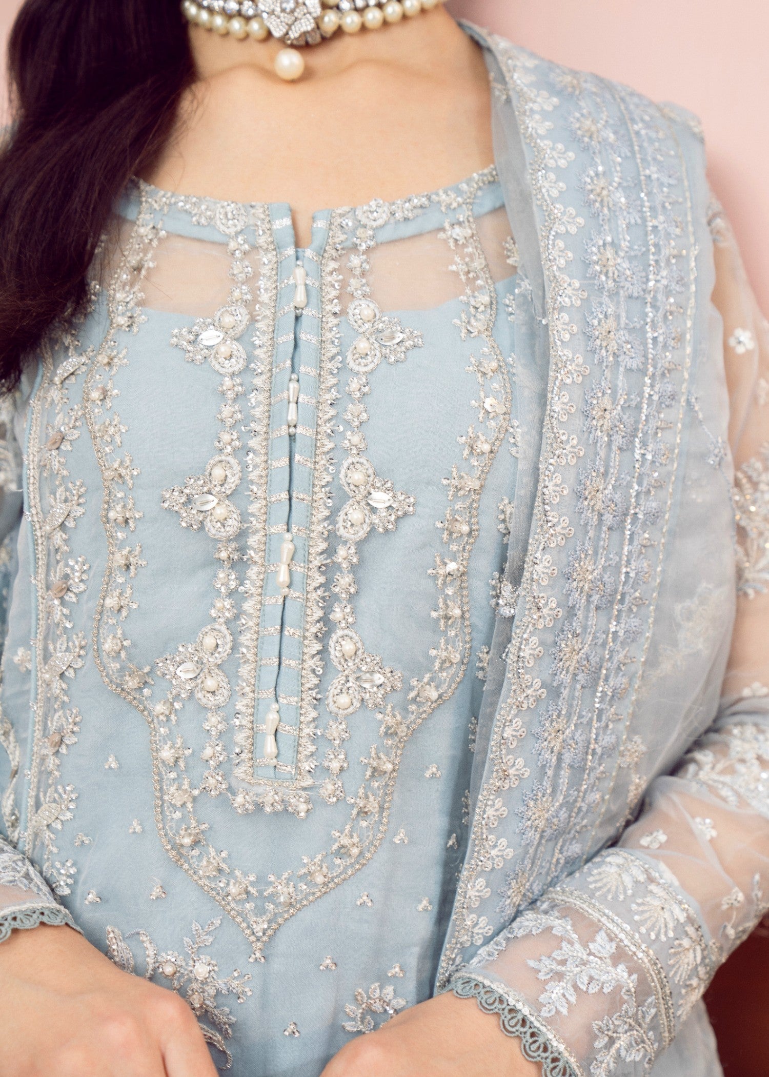 organza Unstitched in Ice blue