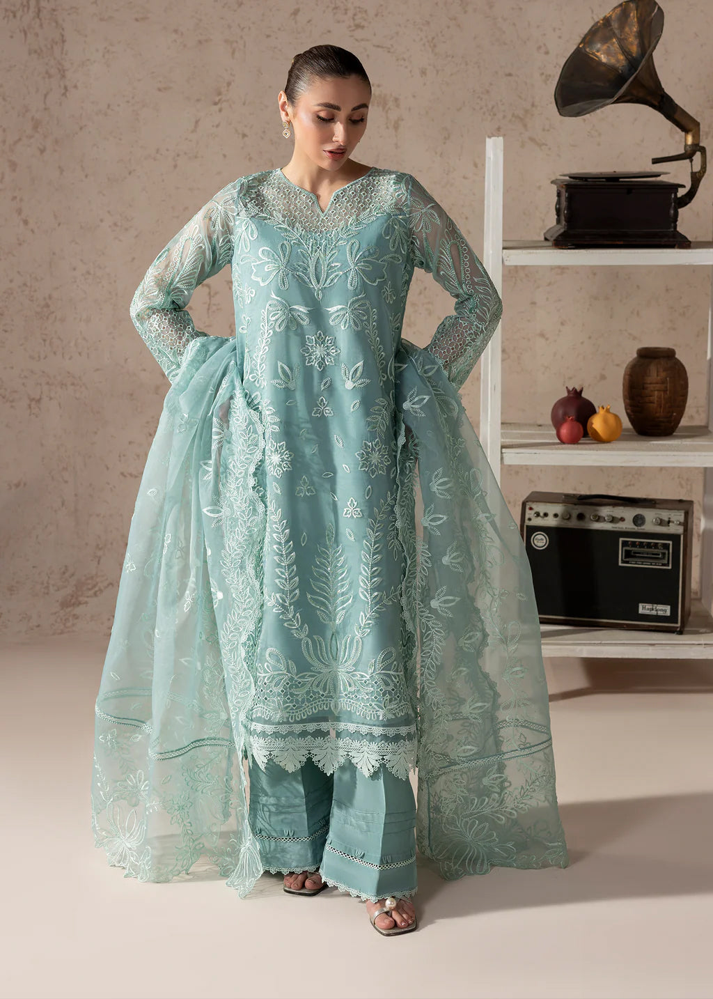 tissue Kurta Set in Powder blue