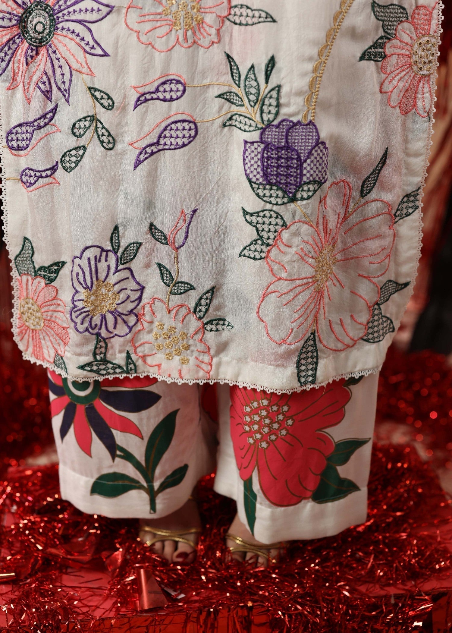 viscose raw silk Kurta Set in Snow