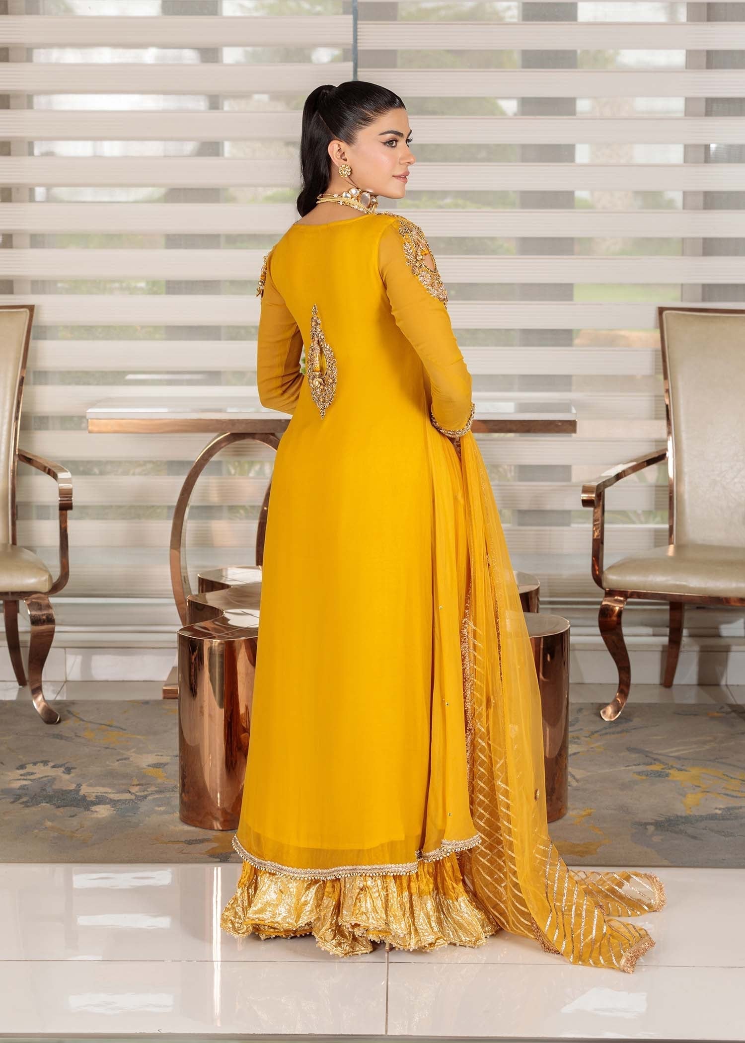 crinkle Pishwas in Mustard