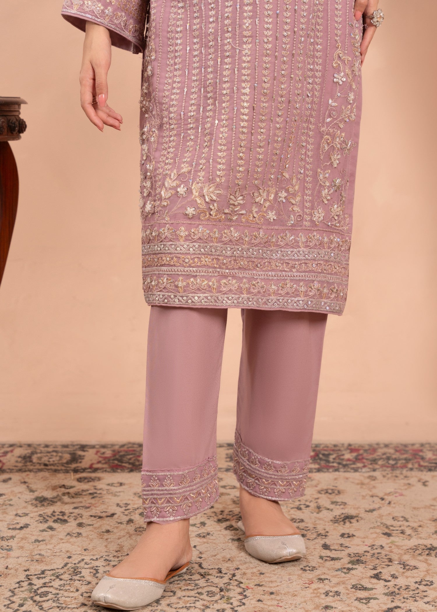 chiffon Kurta Set in Mauve pink
