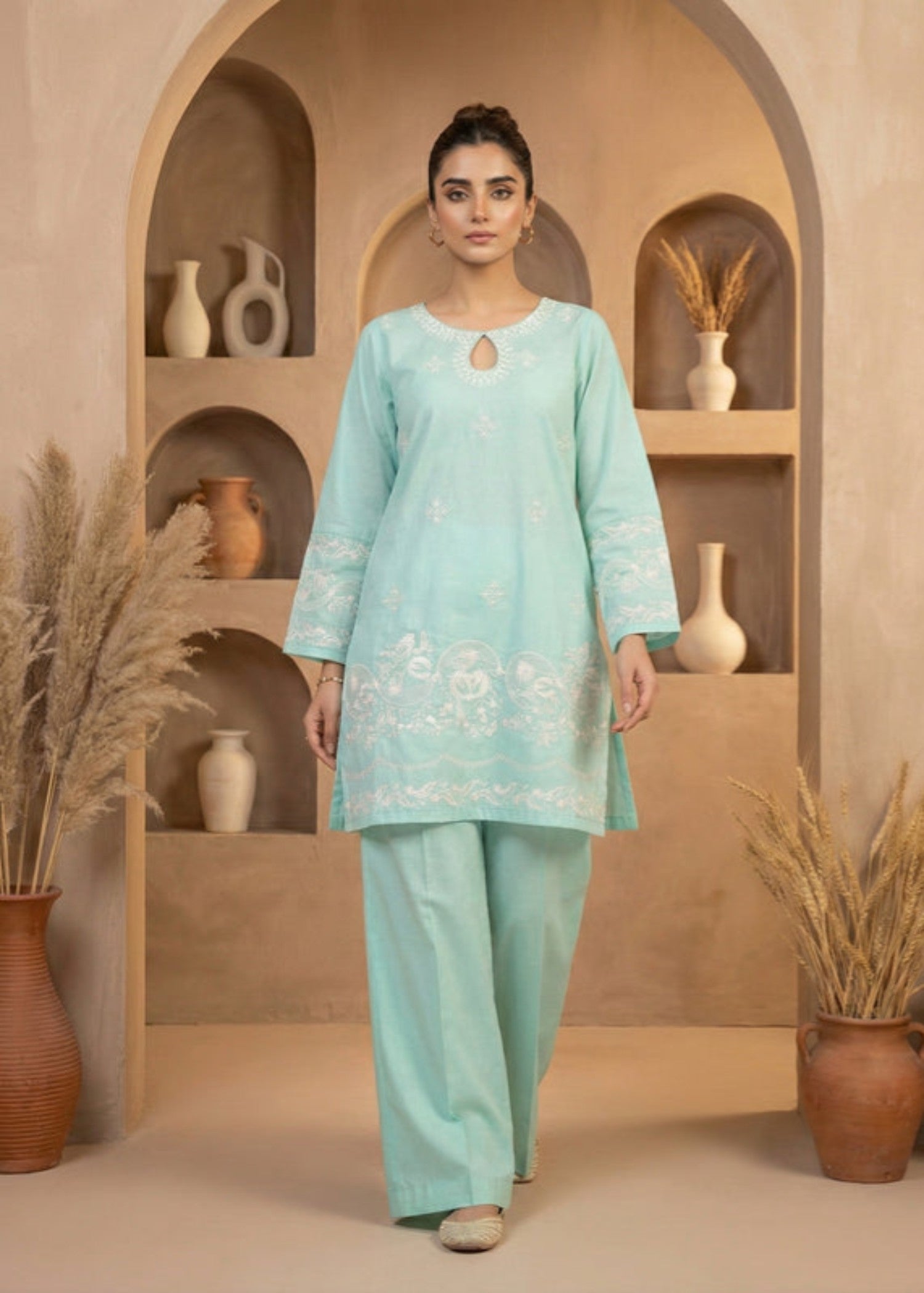 cotton dobby Kurta Set in Aquamarine