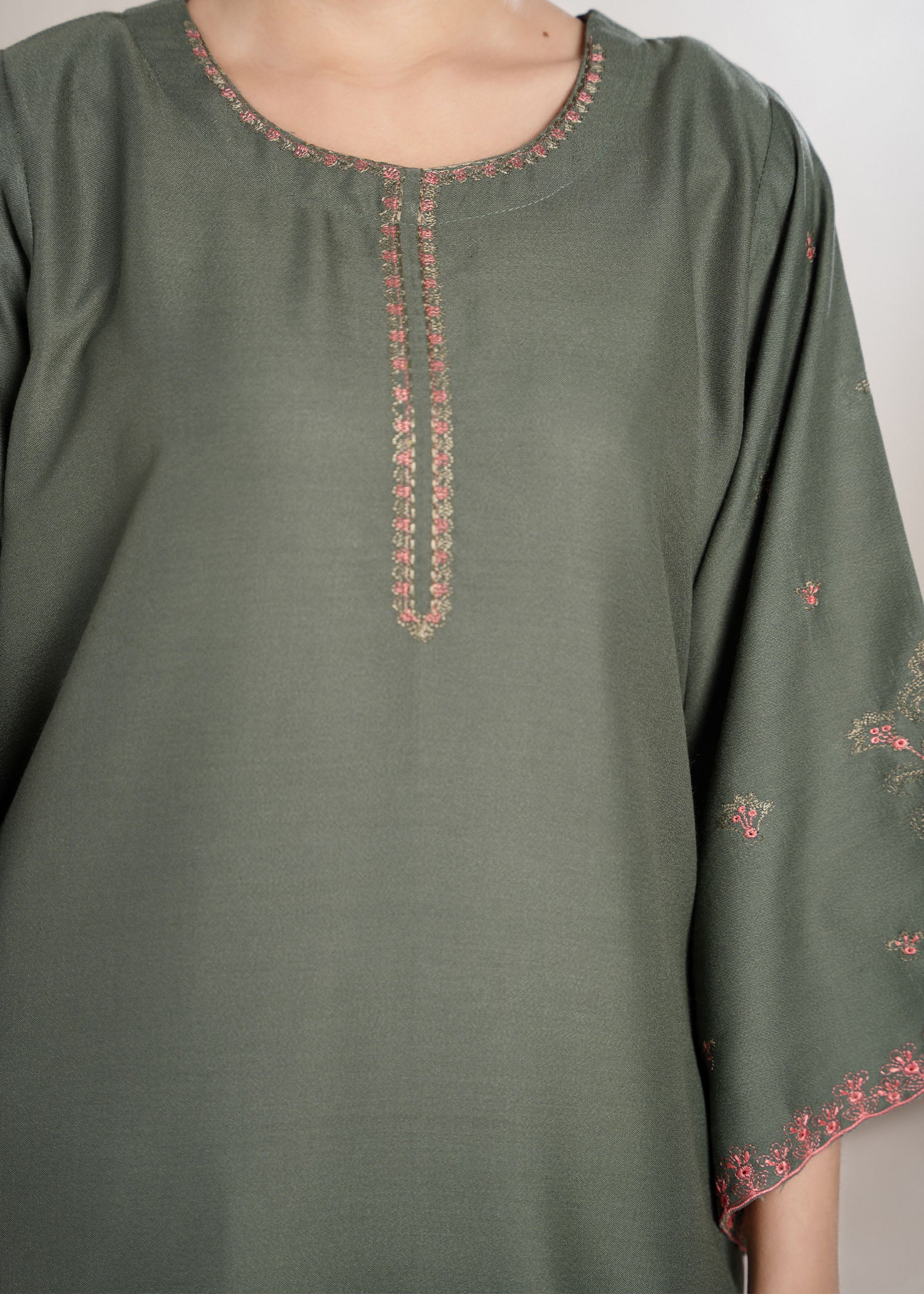 wool viscose Kurta Set in Moss green