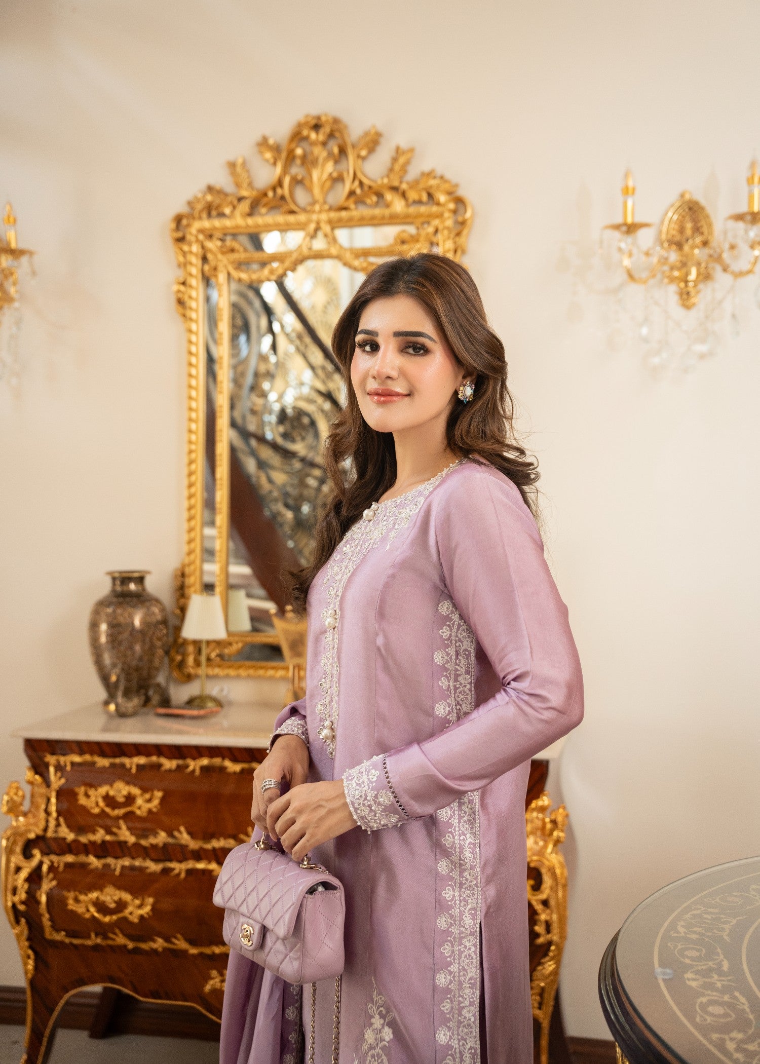 tissue silk Kurta Set in Lilac
