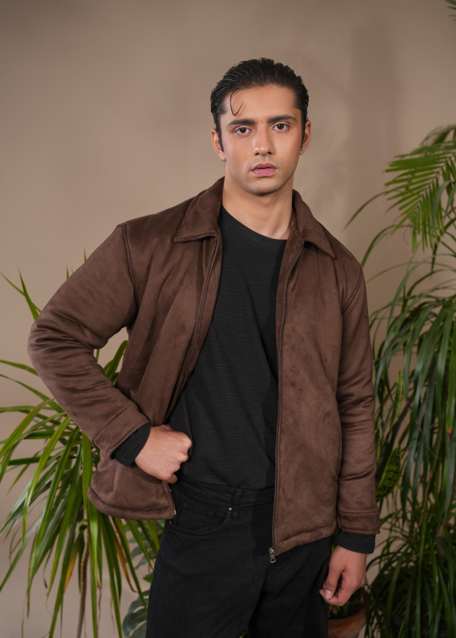 suede leather Jacket in Dark brown