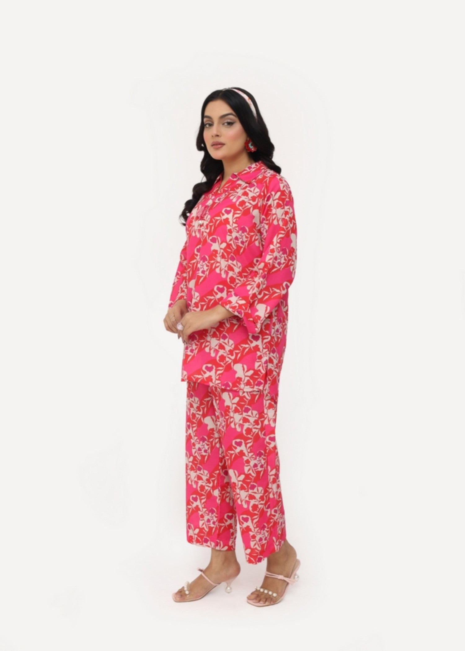 silk finish lawn Co ord Sets in Deep pink