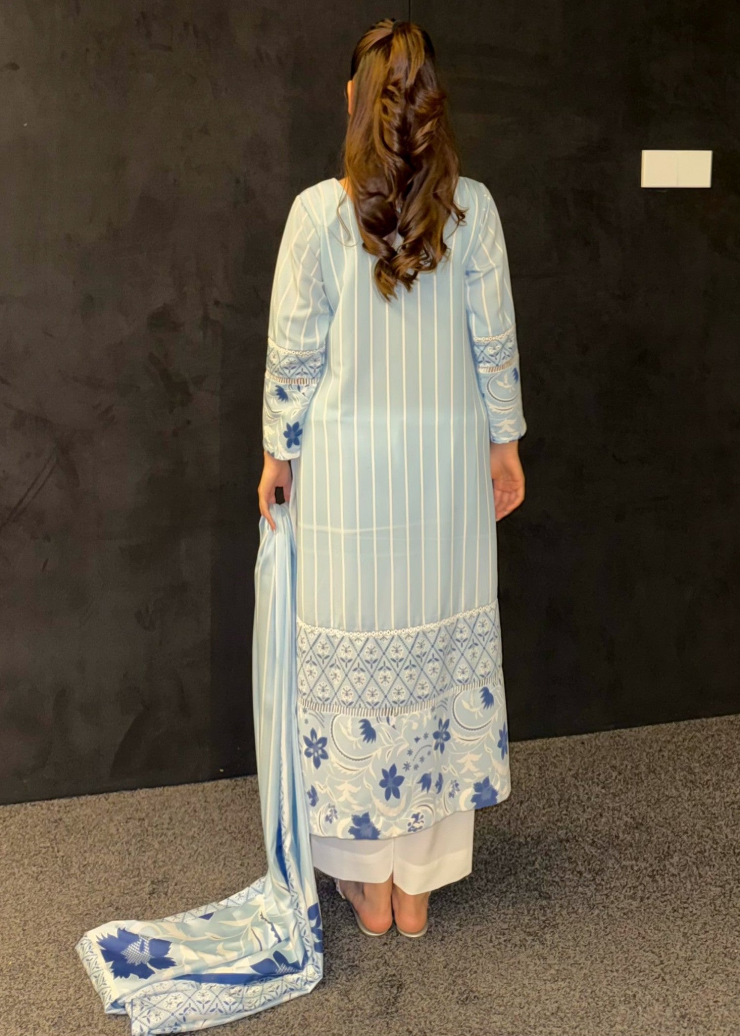 crepe silk Kurta Set in Ice blue