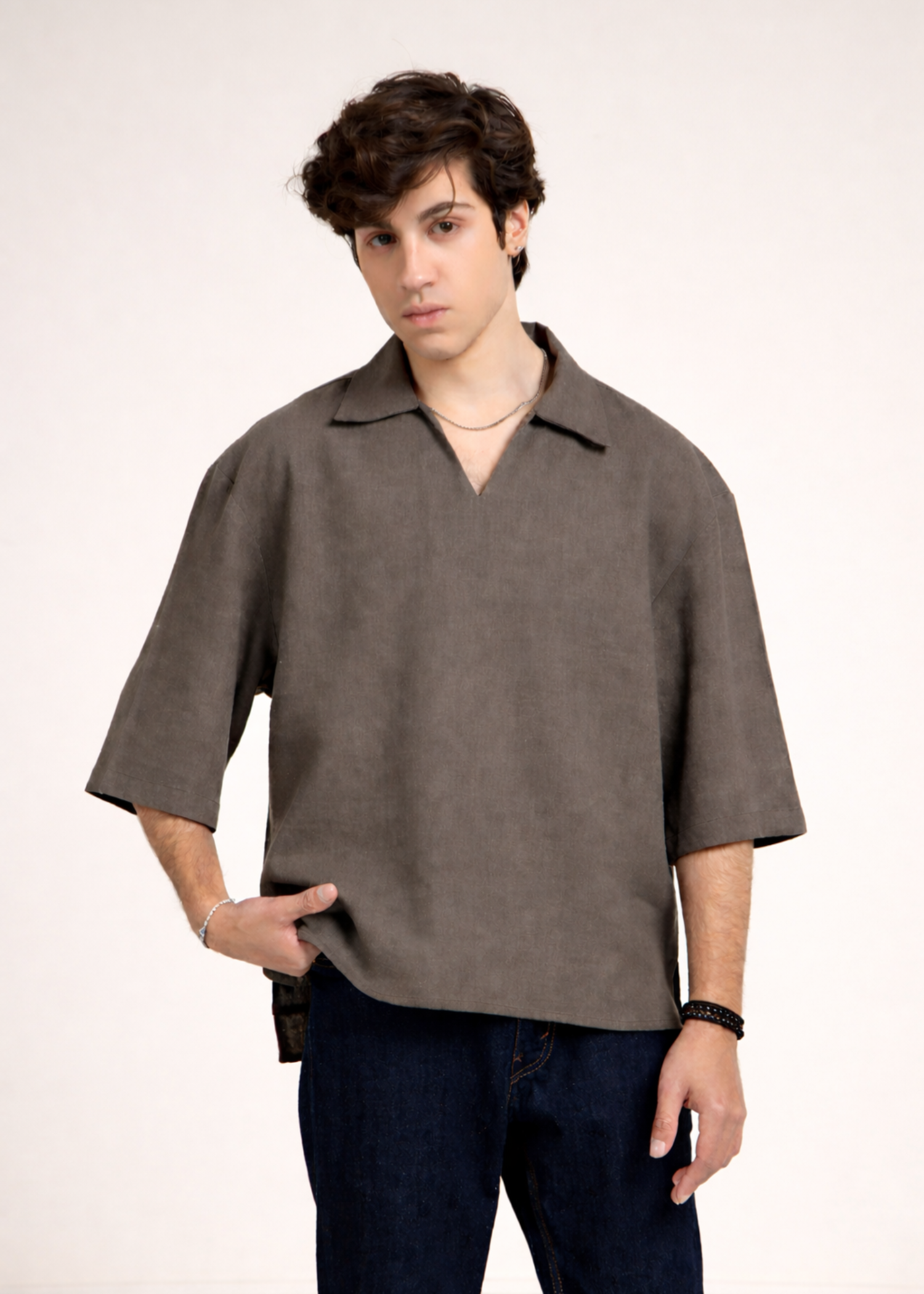 cotton linen Casual Shirt in Mocha brown by Fabriano