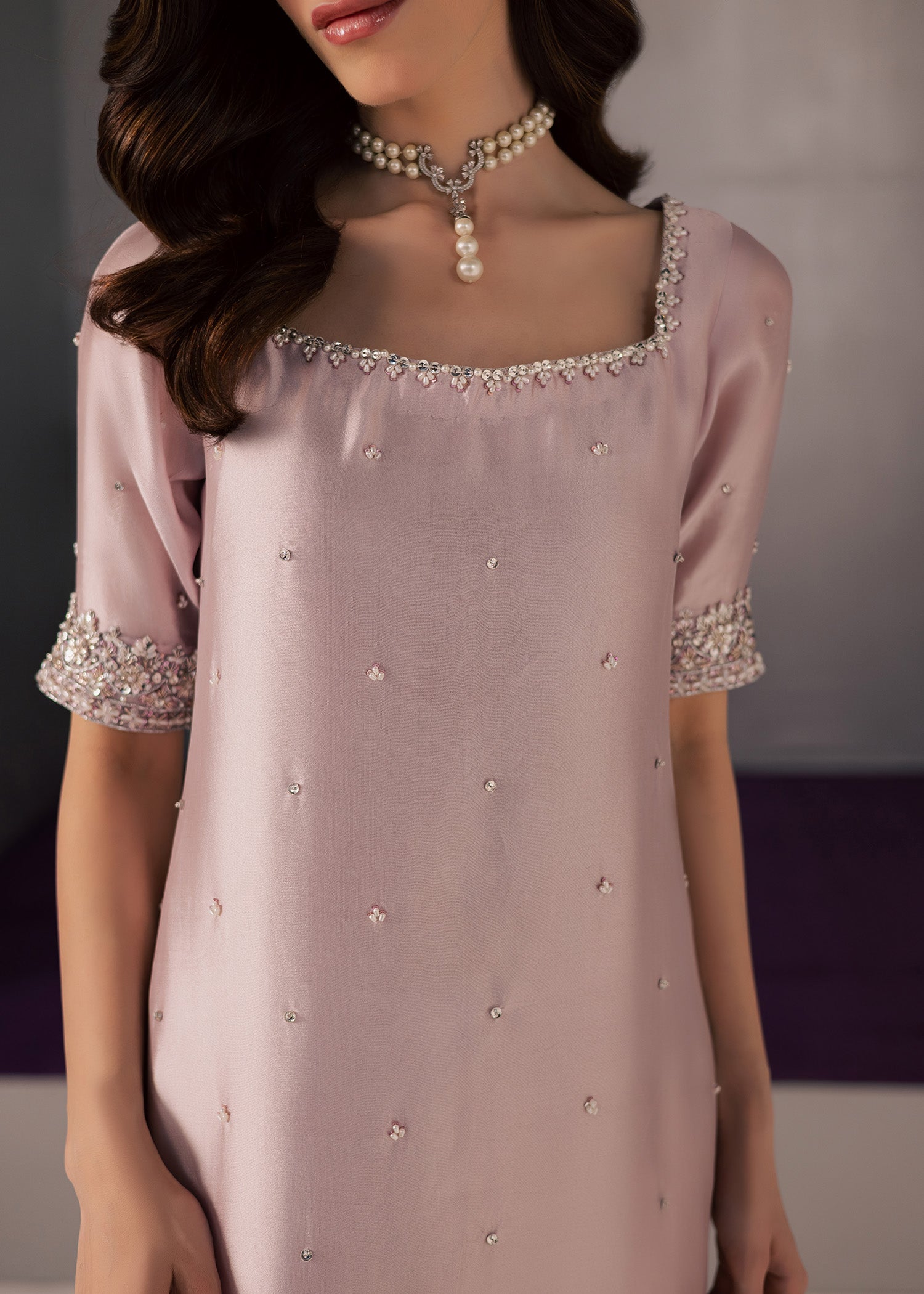 tussar silk Kurta Set in Blush pink