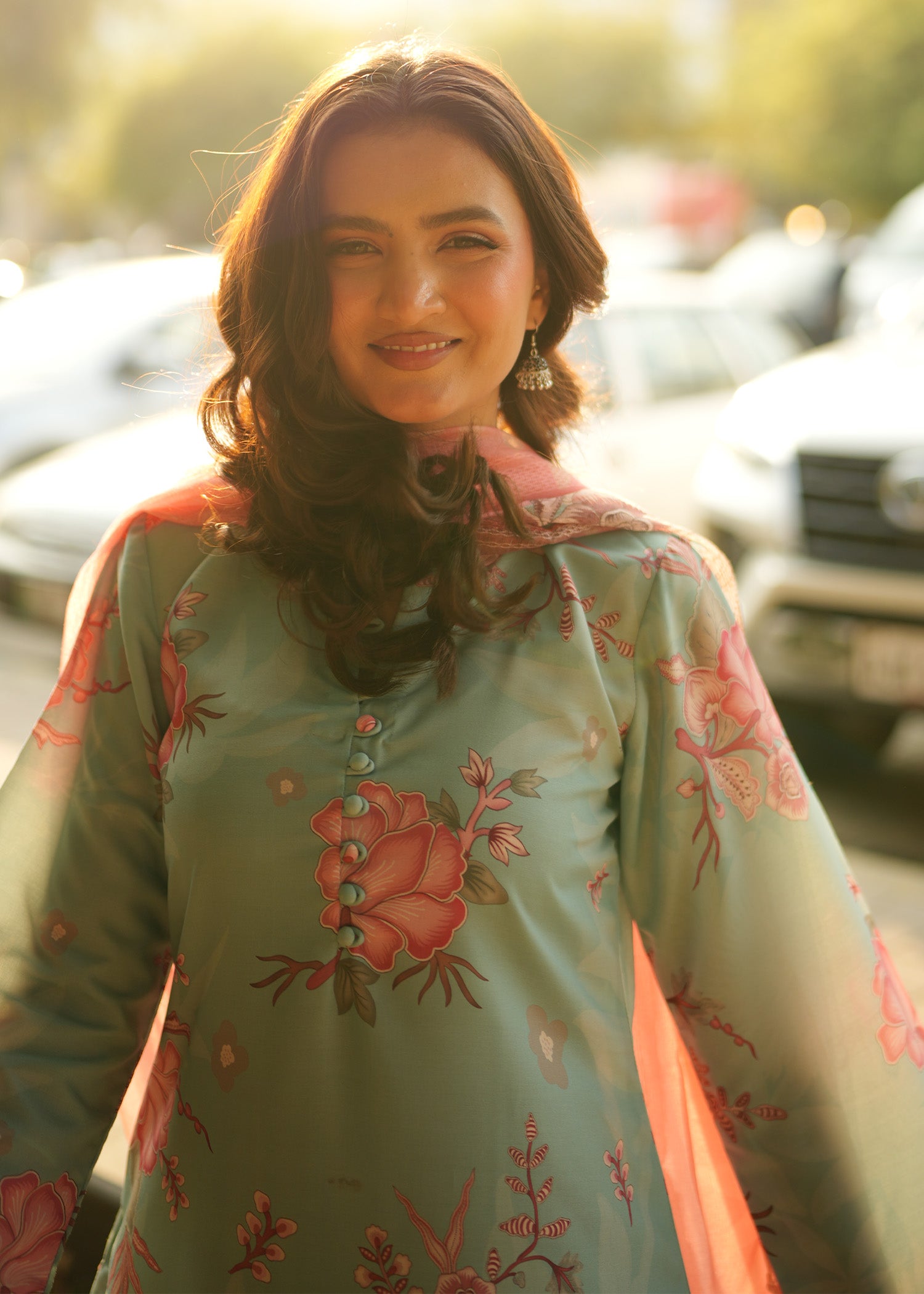 silk finish lawn Kurta Set in Sky blue