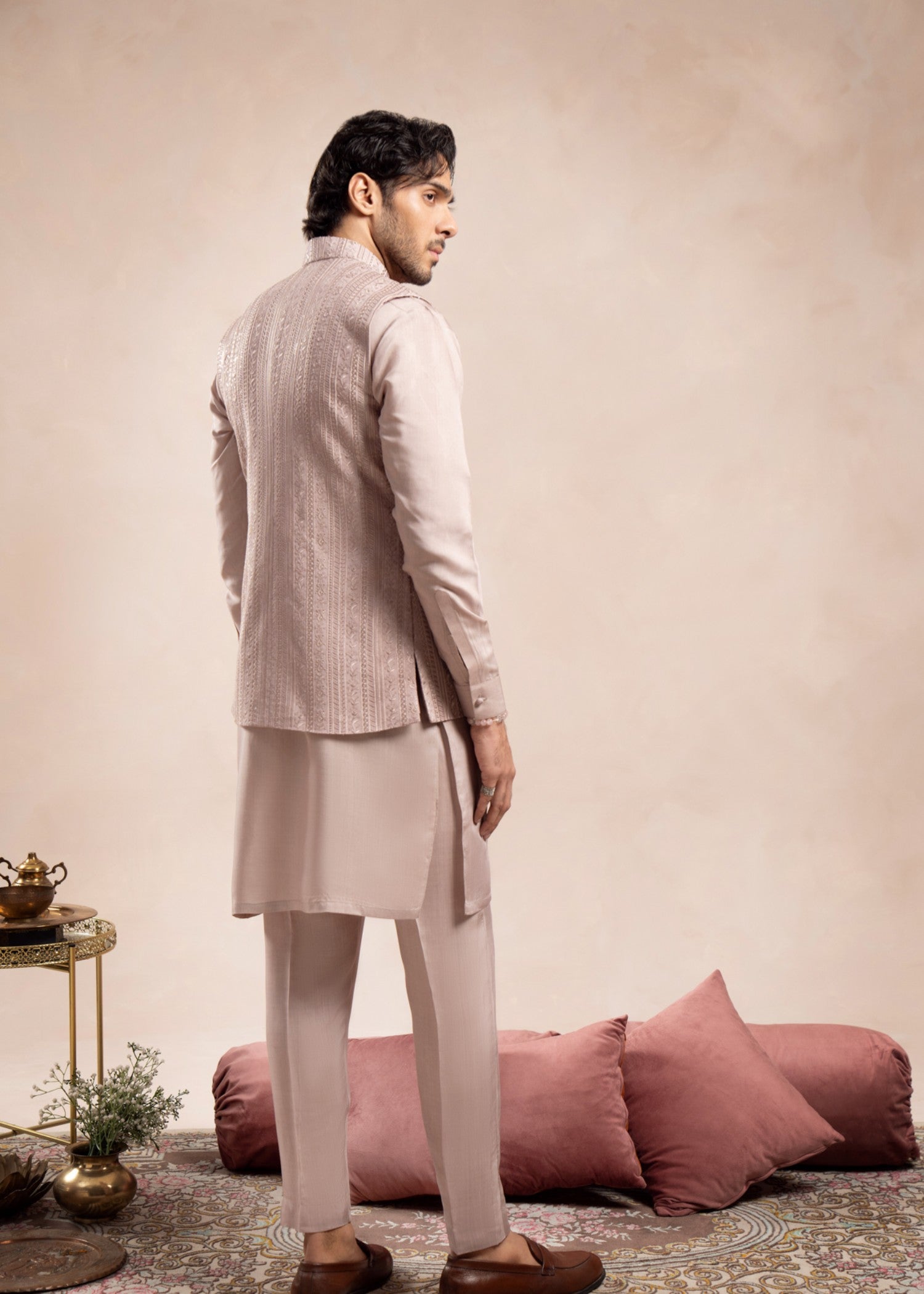 raw silk Waistcoat in Mauve pink by Muraqsh