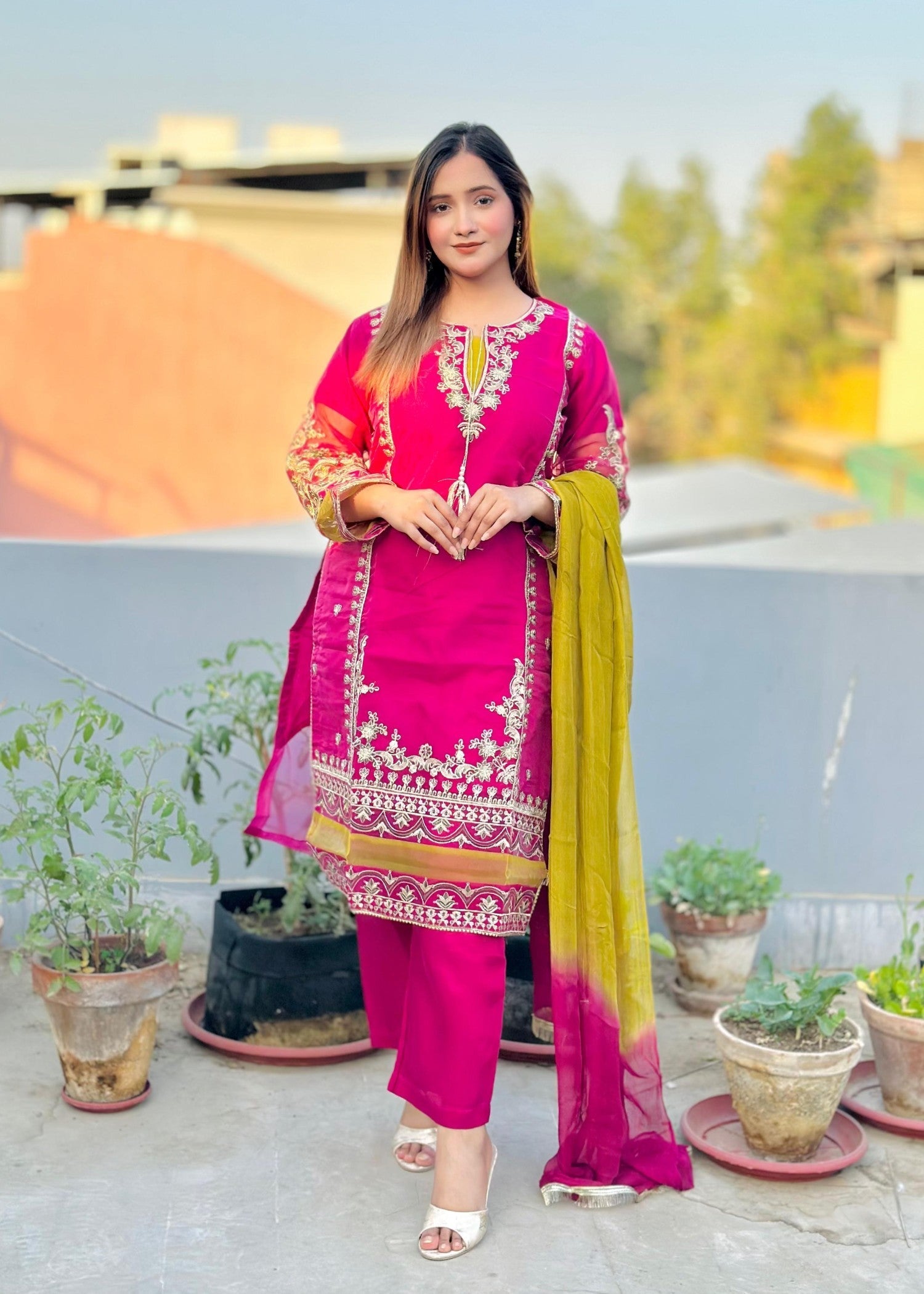 organza Kurta Set in Byzantium