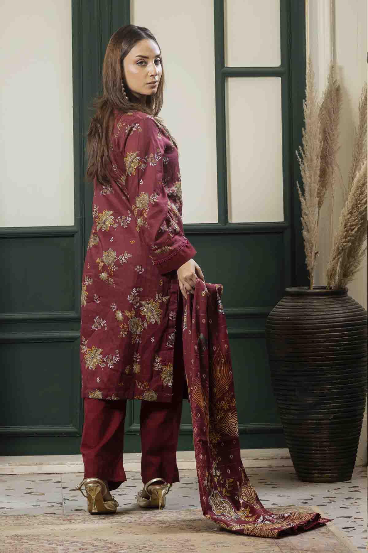 lawn voile Kurta Set in Tan brown