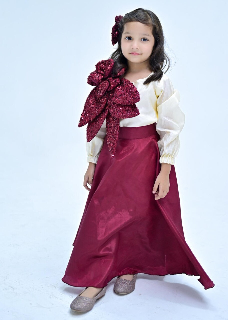 kattan silk Skirt in Maroon