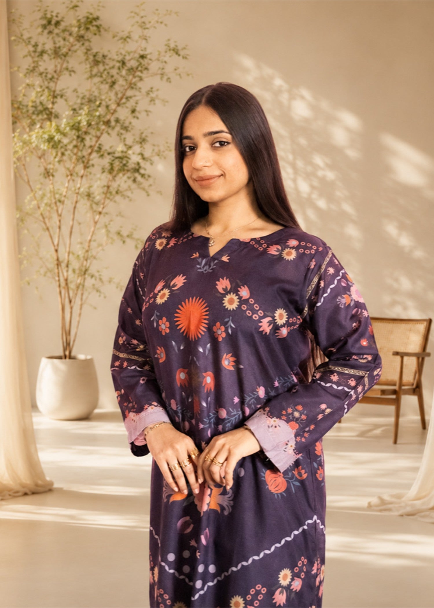 poly lawn Kaftan in Purple
