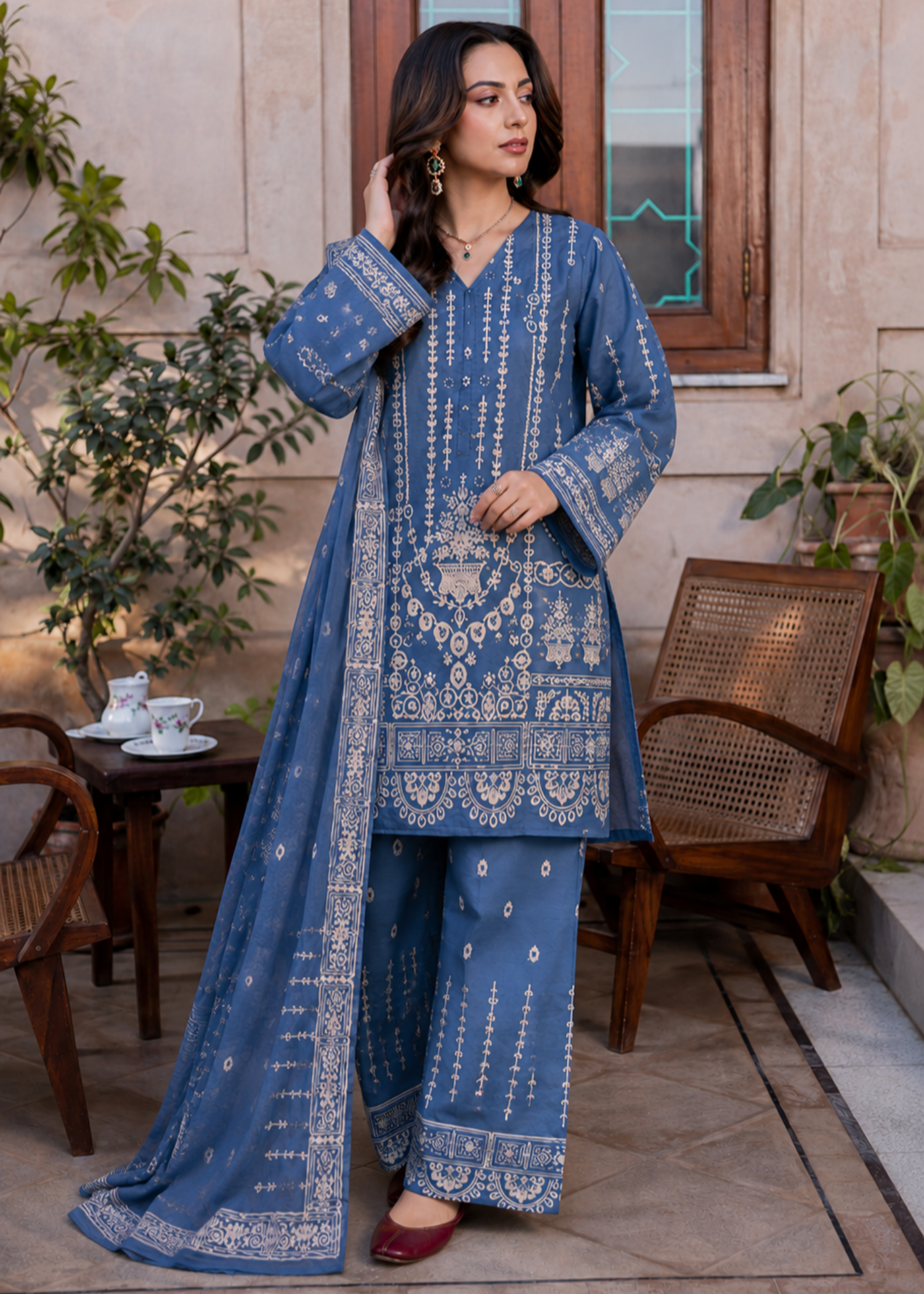 poly silk Kurta Set in Steel blue