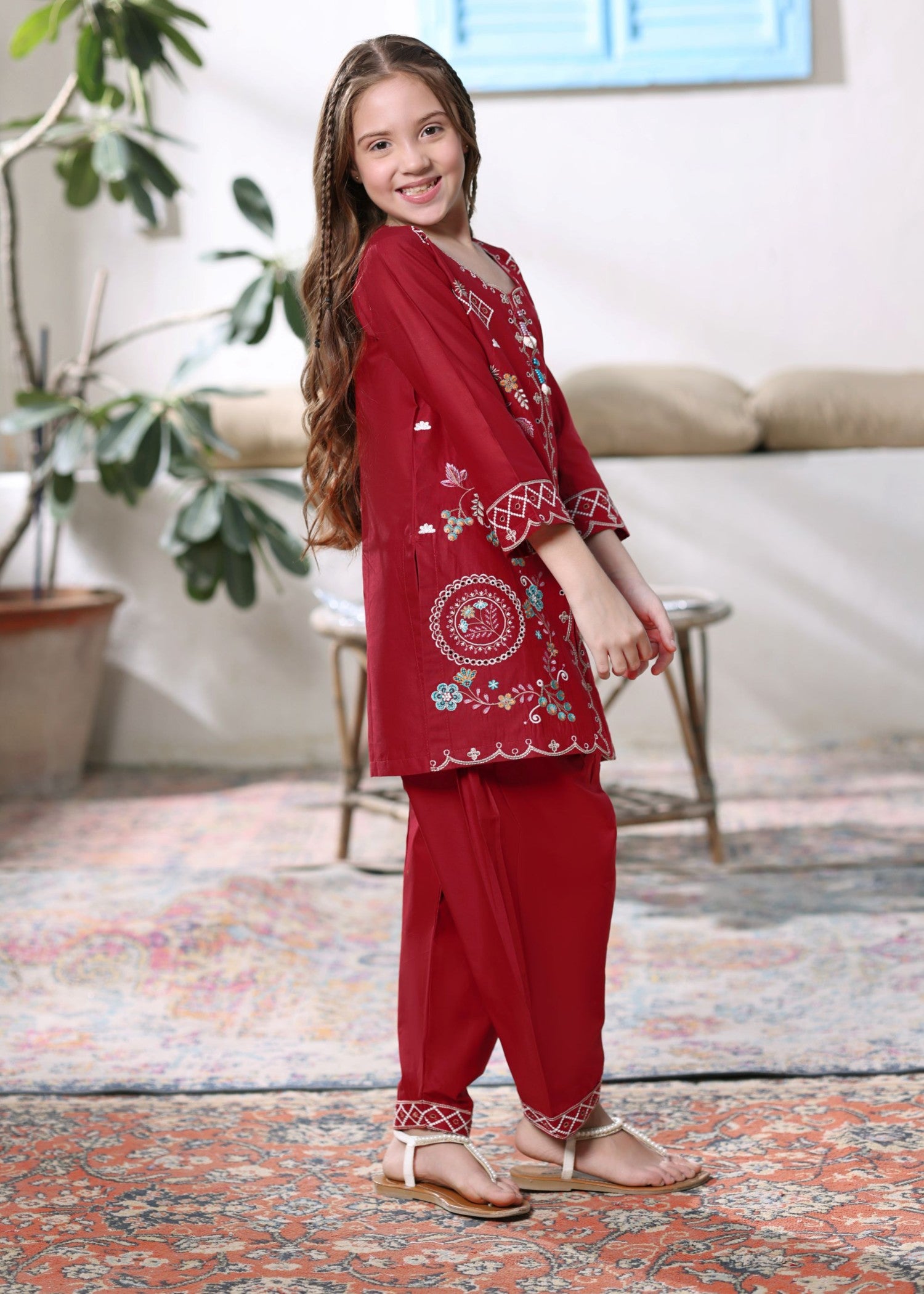 cotton Kurta Set in Red