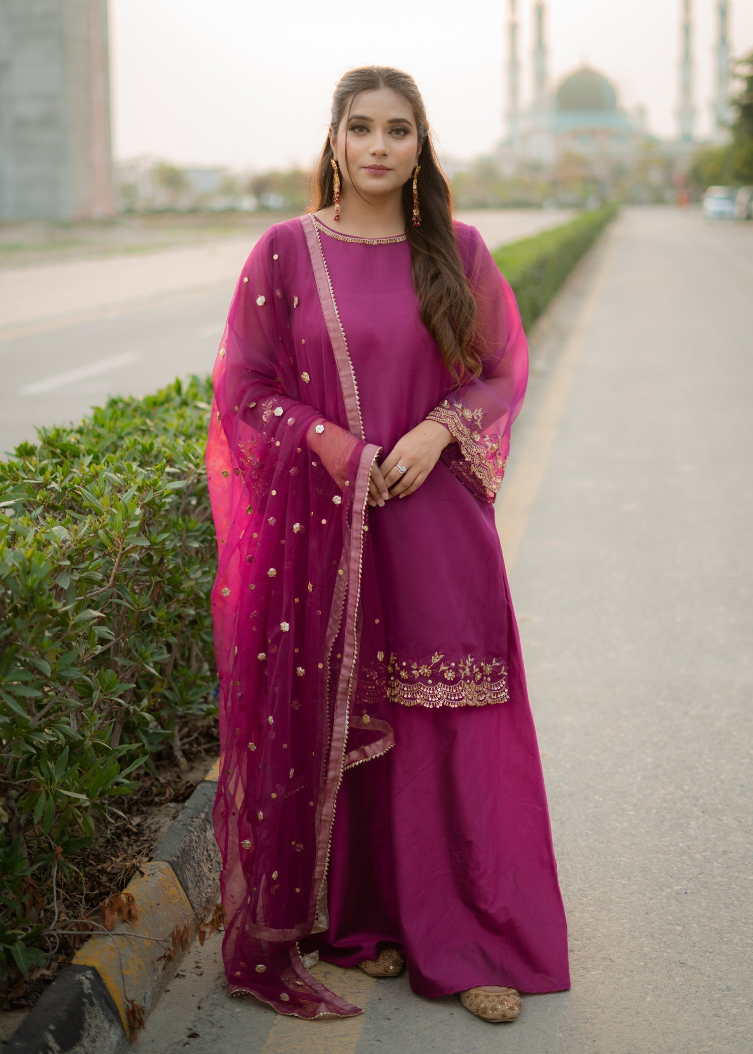 raw silk Sharara in Magenta