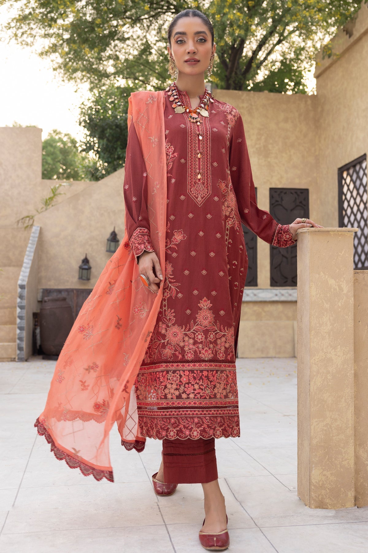 karandi Unstitched in Maroon