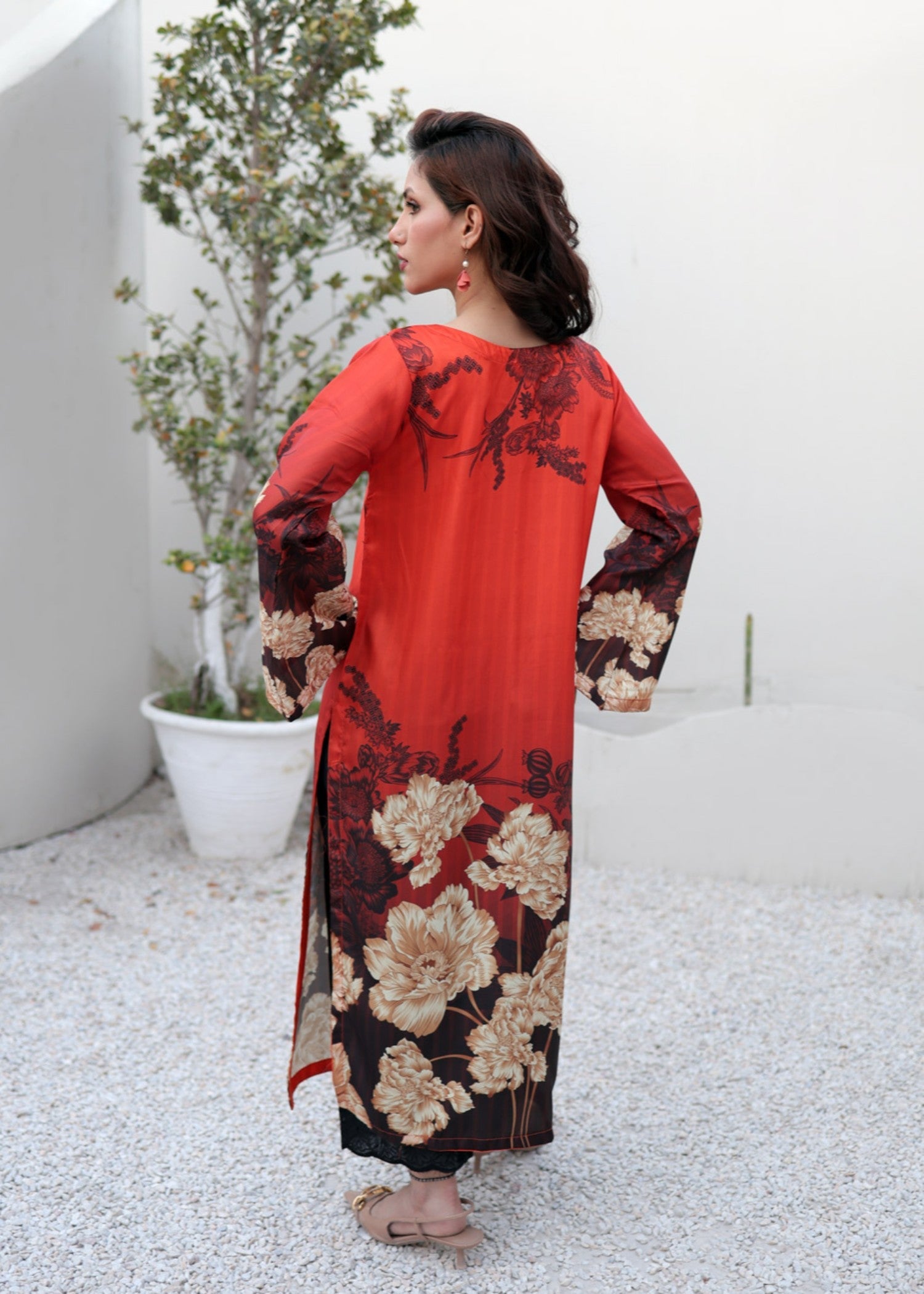 raw silk Kurti in Rust orange
