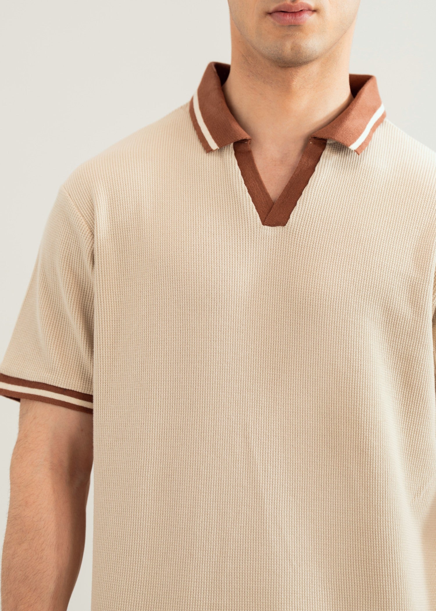cotton pique Polo Shirt in Beige by MINT By Muraqsh