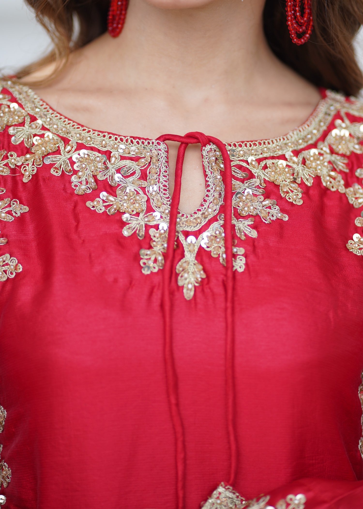 cotton silk Kurta Set in Red