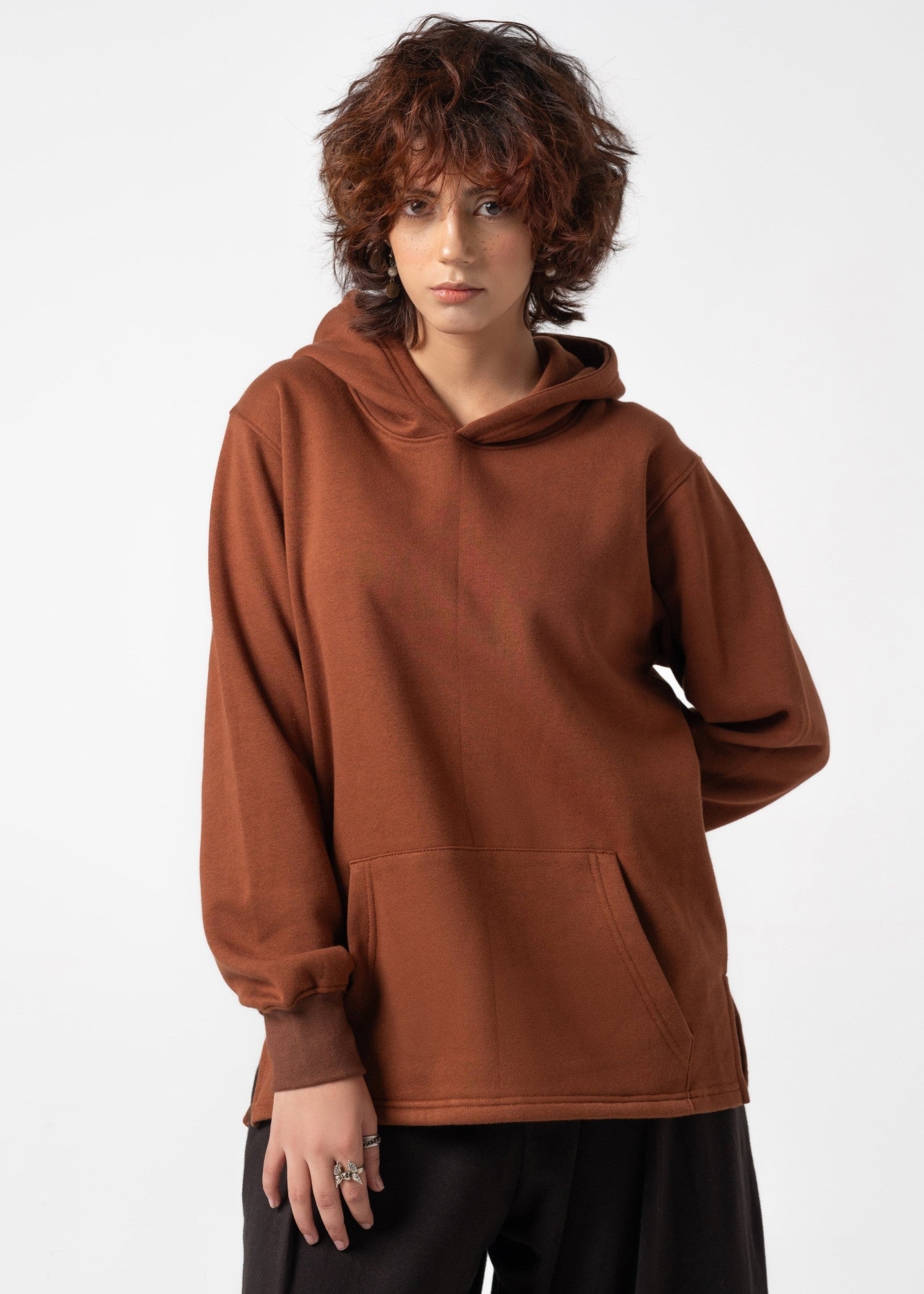 fleece Hoodie in Chestnut brown
