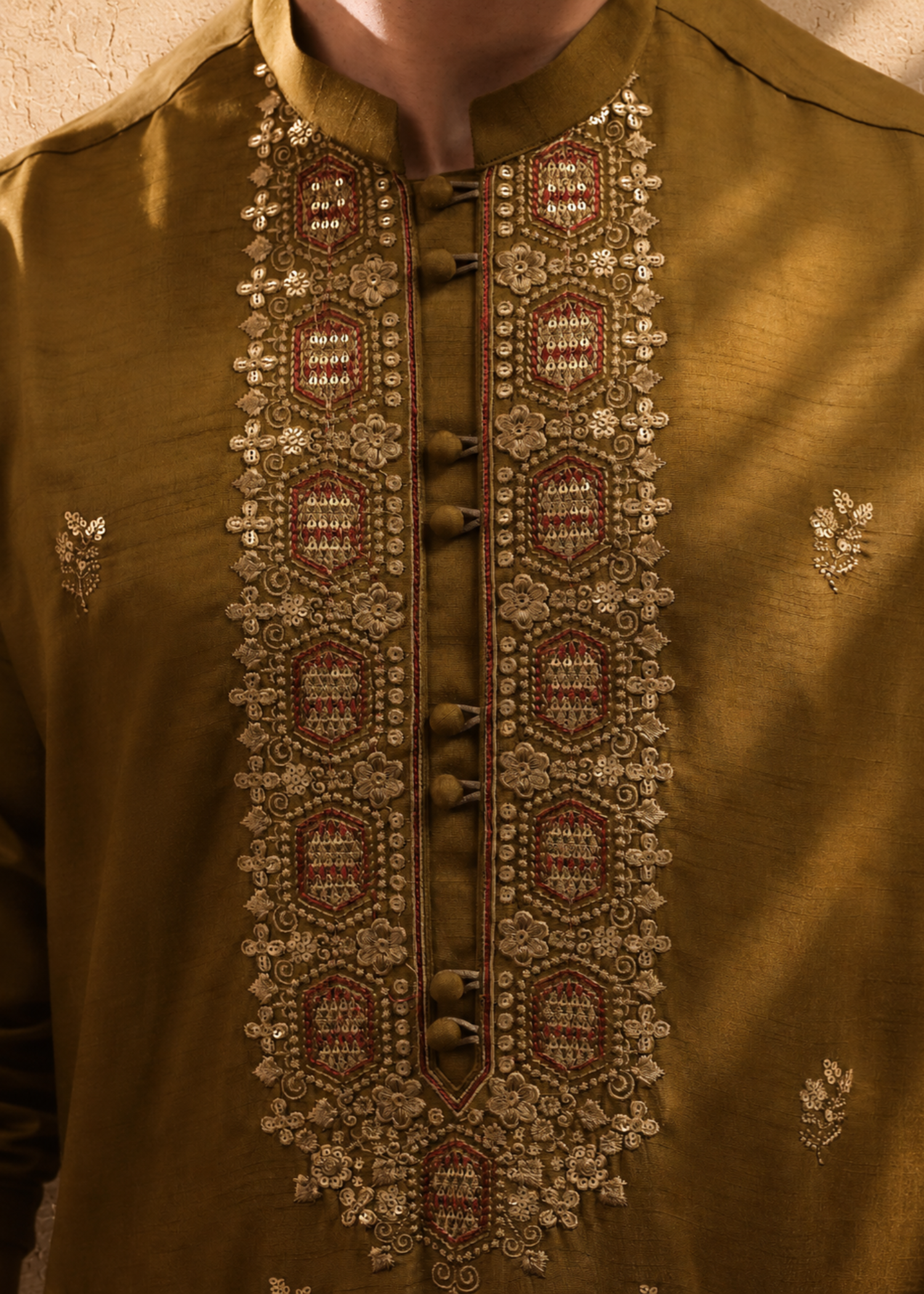 raw silk Waistcoat in Olive green by The Great Masters (TGM)