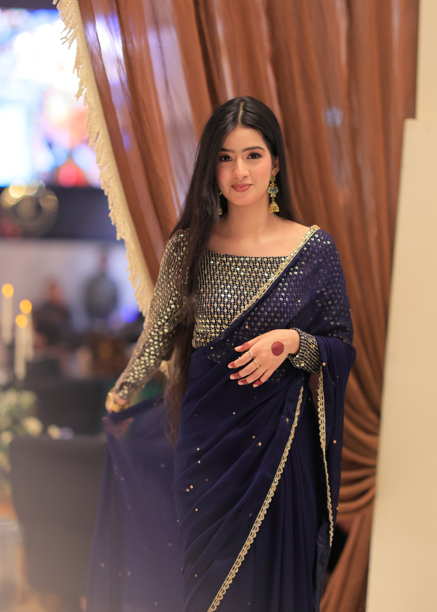 raw silk Saree in Navy blue