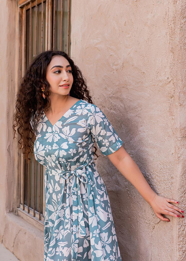 silk Dress in Ice blue