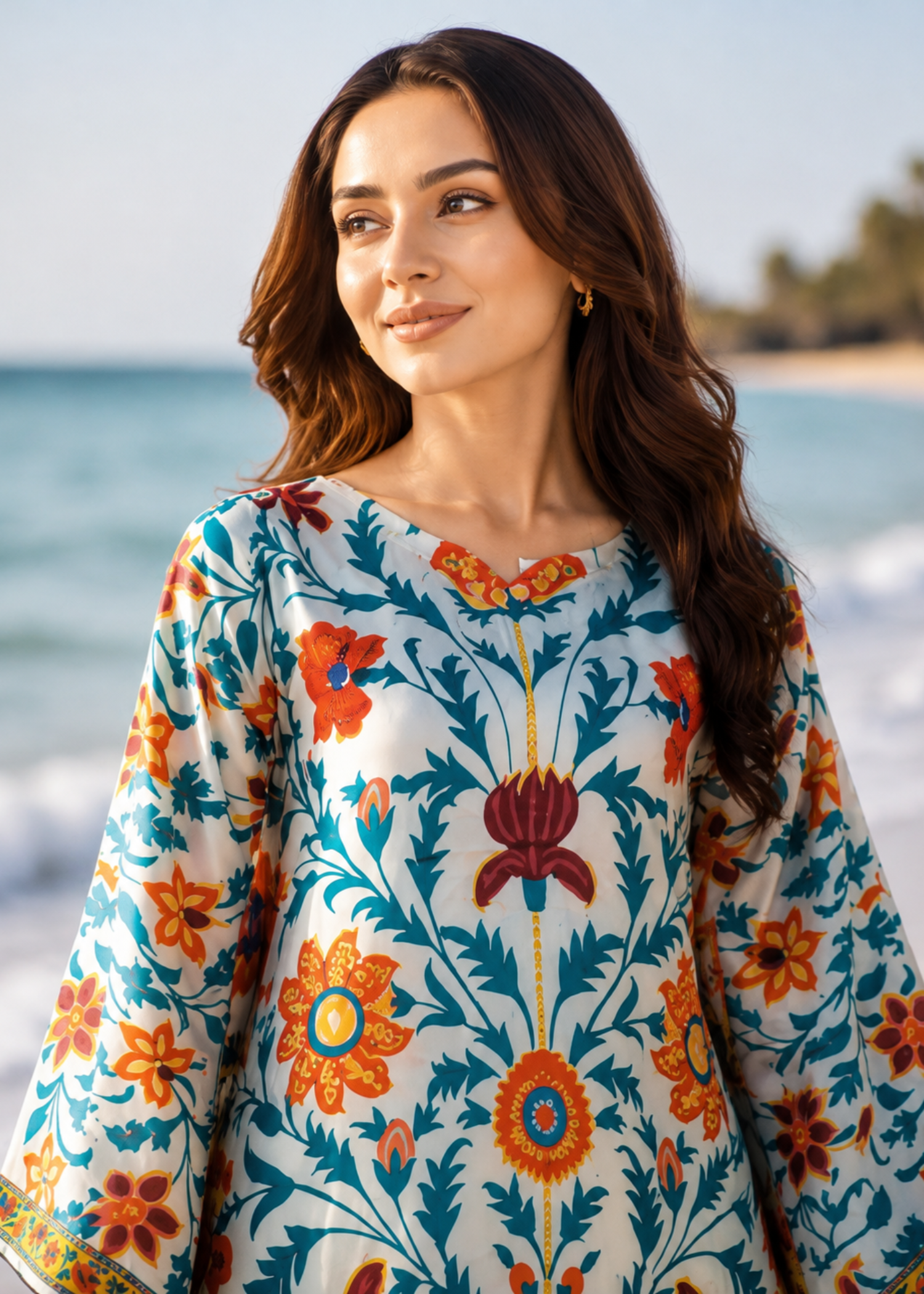 silk charmeuse Kaftan in White